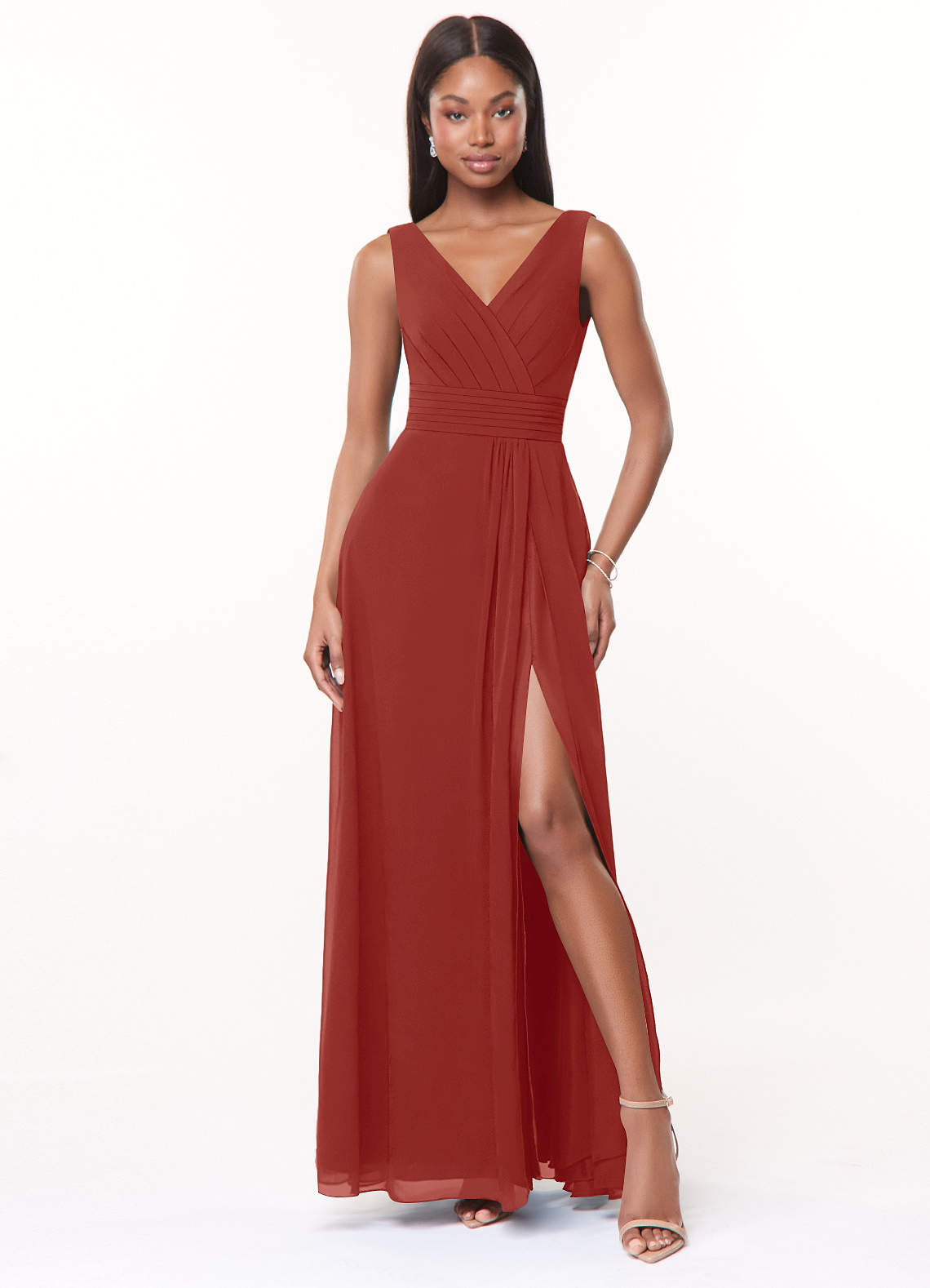 Terracota Vestidos Dama De Honor Rojo Largo Azazie Maksim