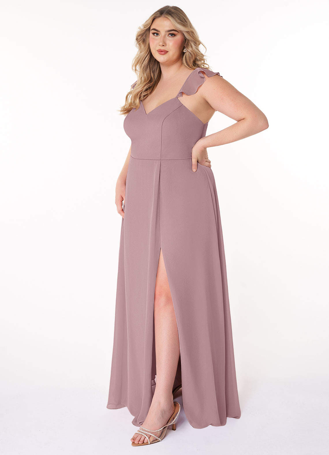 Azazie Everett Bridesmaid Dresses A-Line V-neck Ruched Chiffon Floor-Length Dress image1
