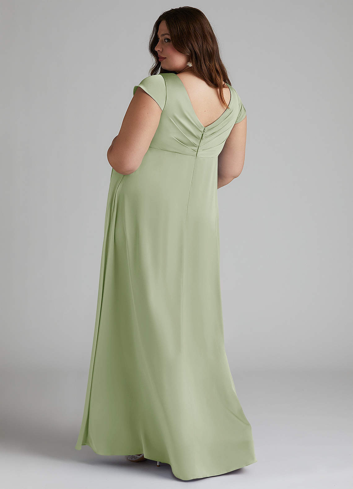 Azazie Allessia Vestidos de dama de honra para maternidade Vestir Linha A Plissado Comprimento do chão Cetim elástico image8
