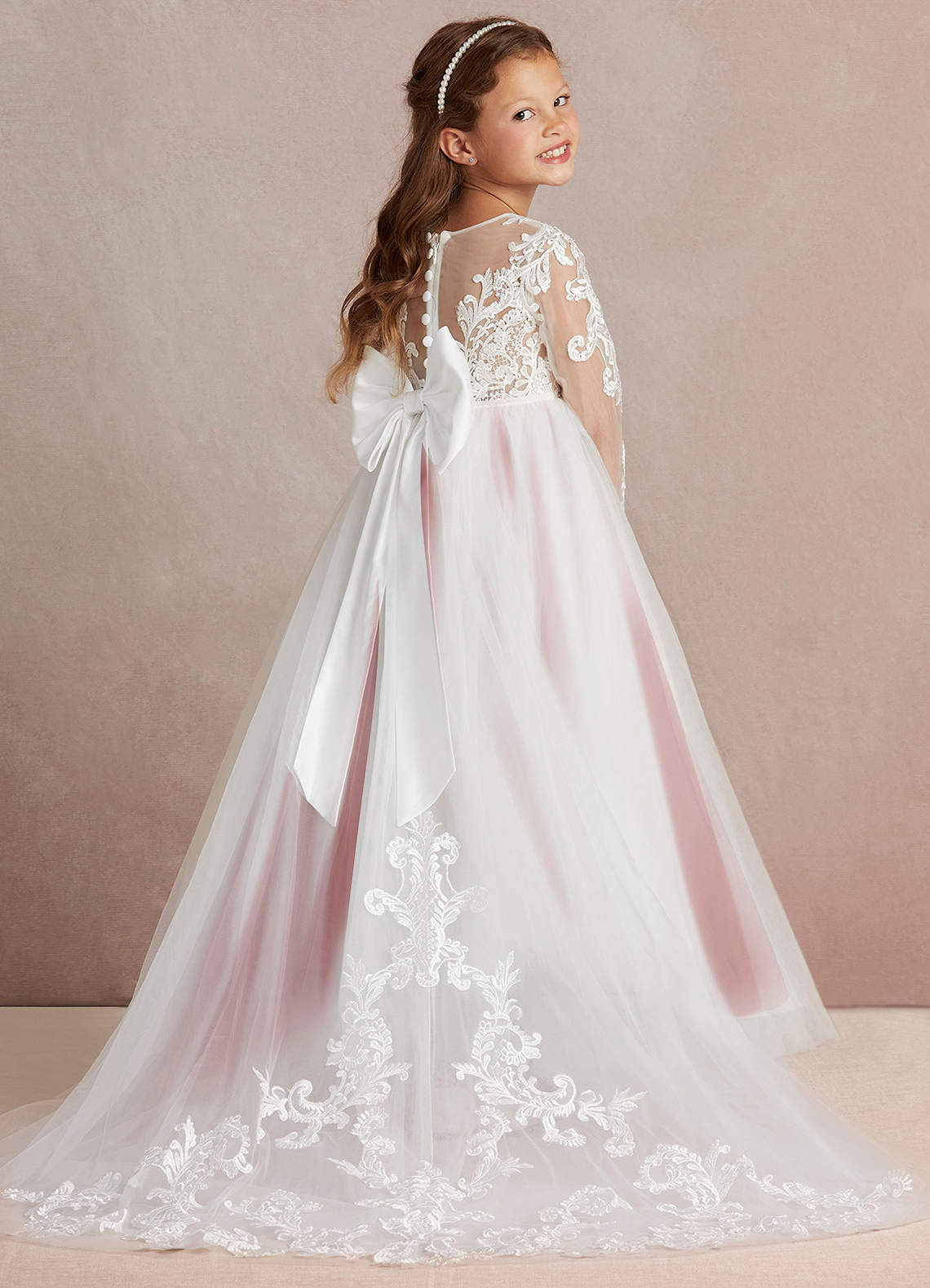 Azazie Elodie Flower Girl Dresses Ivory Rust Ball-Gown Lace Dress image1