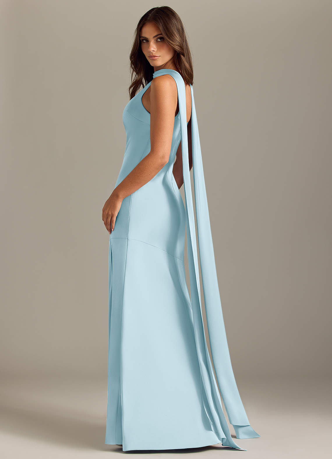 Azazie Kinsley Bridesmaid Dresses Sky Blue Mermaid Side Slit Stretch Satin Dress image5