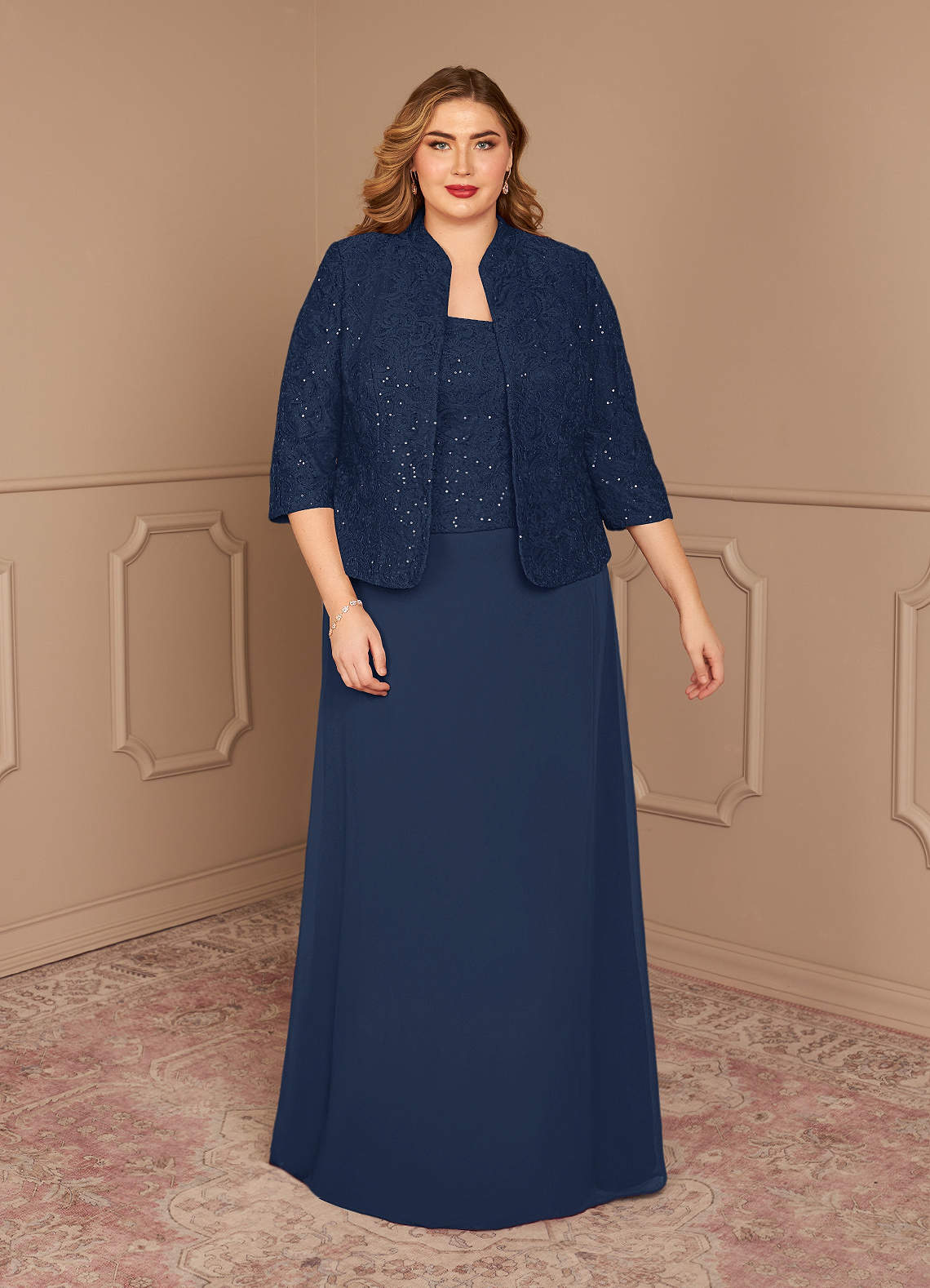 Sequined Navy Blue Plus Size Mother Of The Mother Of Bride