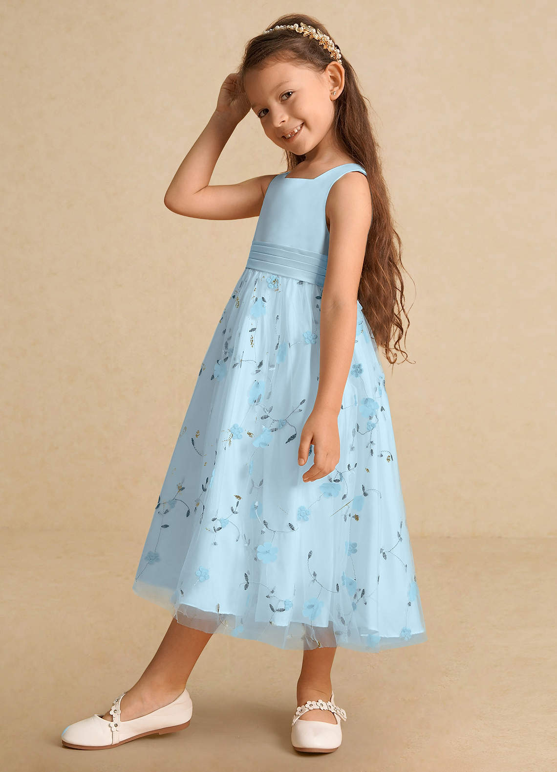 Azazie Pollie Flower Girl Dresses Sky Blue A-Line Bow Tulle Dress image9