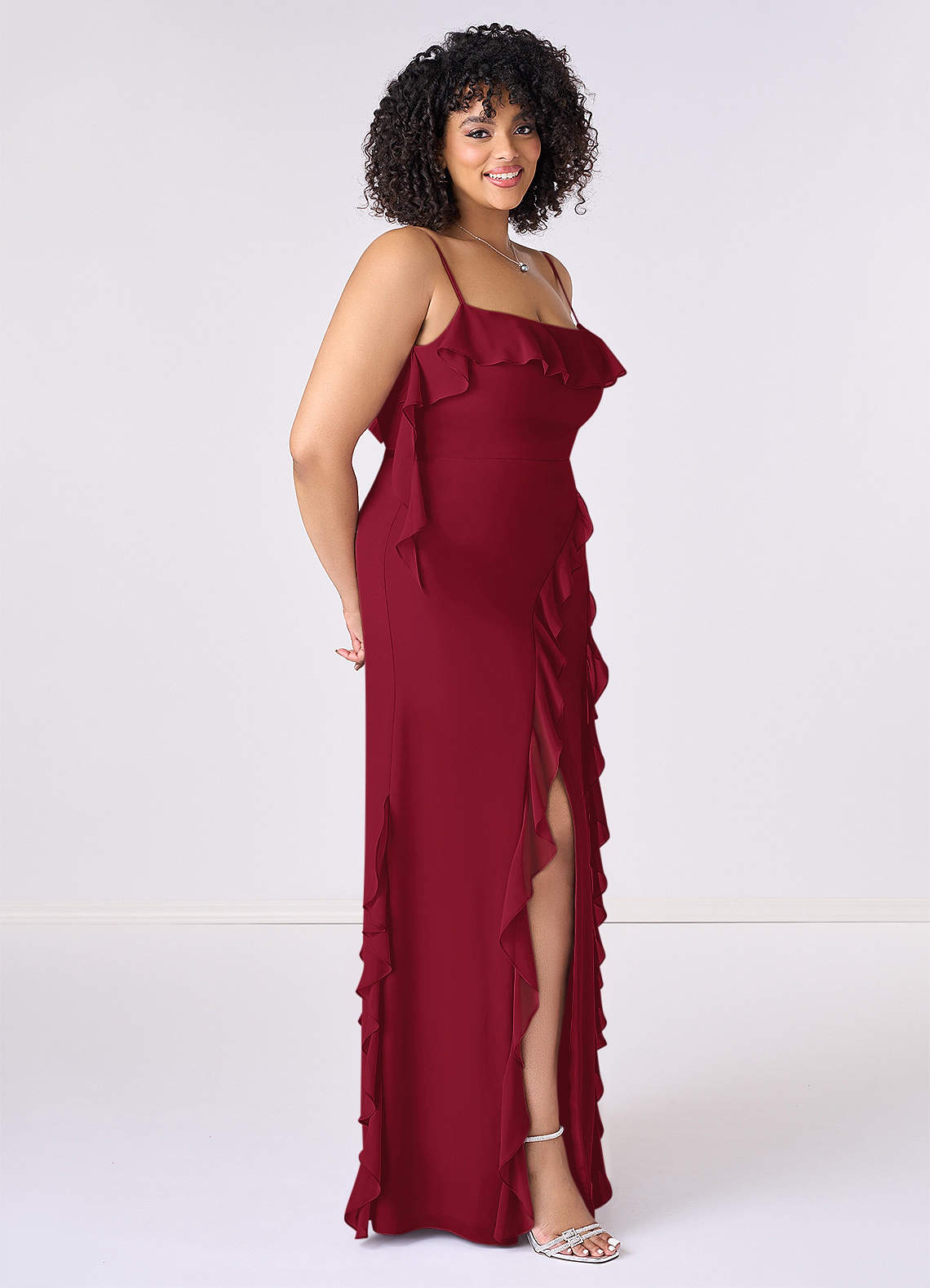 Barbie ♥ Azazie Robes de demoiselle d'honneur Robe Fourreau en Mousseline de soie Arc Bourgogne image8