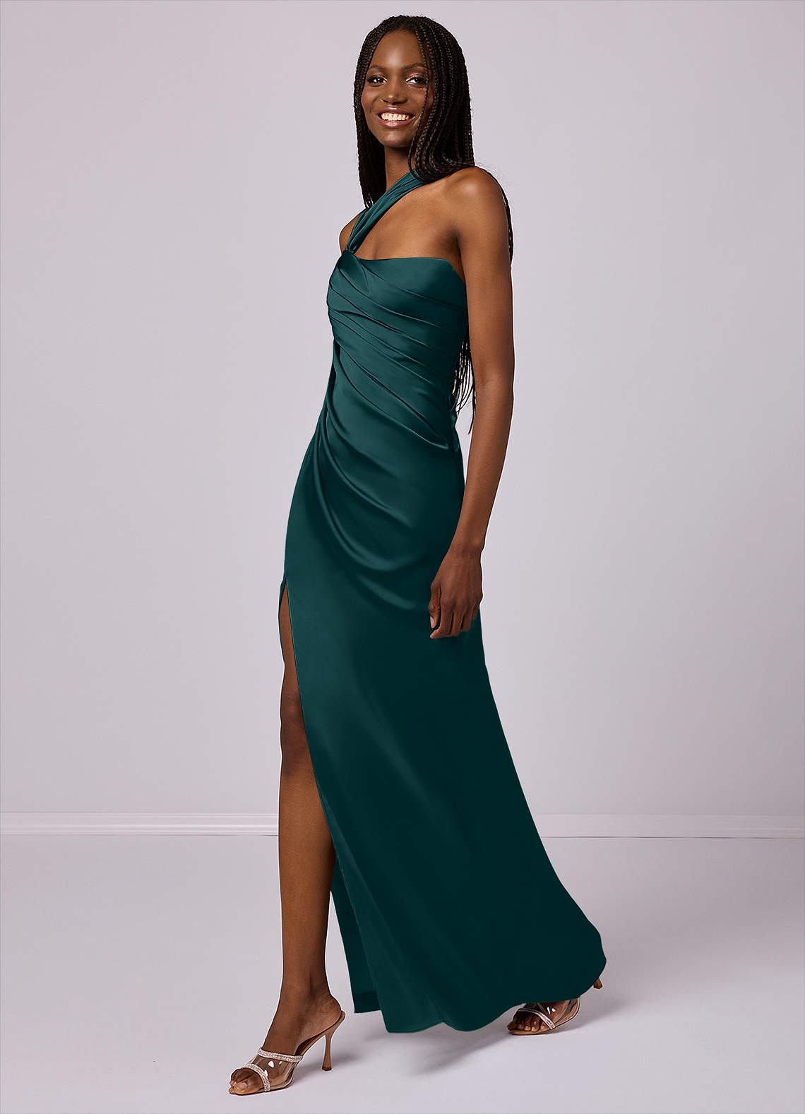 Barbie ♥ Azazie Bridesmaid Dresses Pine Mermaid One Shoulder Stretch Satin Dress image3