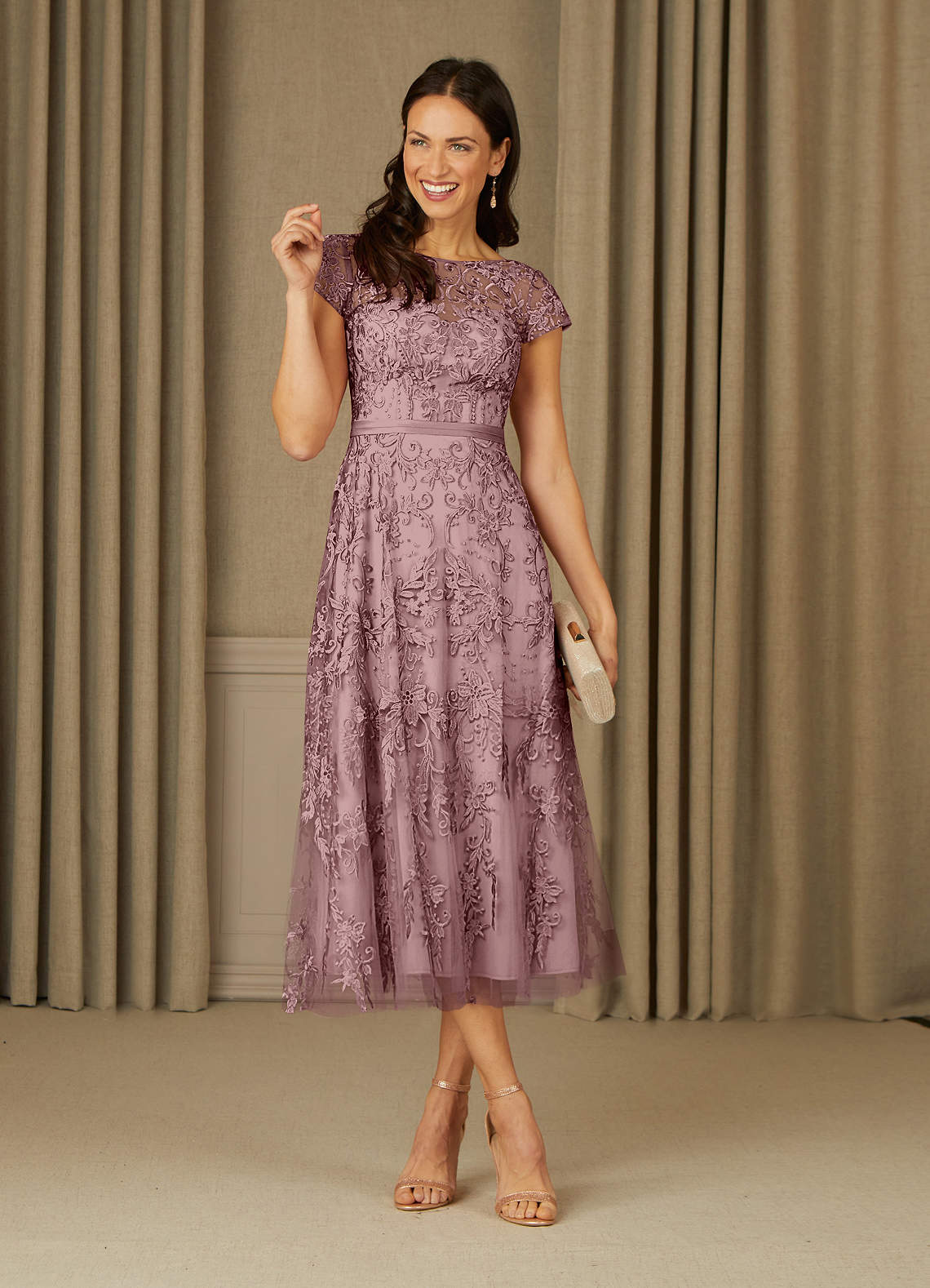 Azazie Sanna Mother of the Bride Dresses Dusty Rose A-Line Scoop Lace Tulle Dress image1
