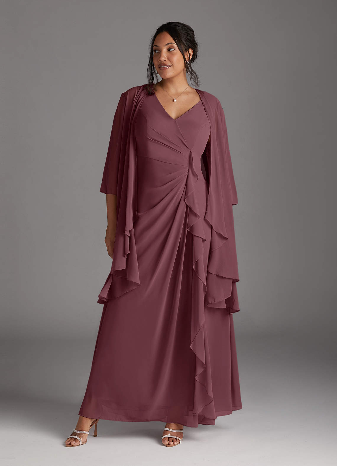 Azazie Manuella vestidos de madre de la novia Vestido de Sangrado de Gasa de Corte En A con Cuello en V plisado image1