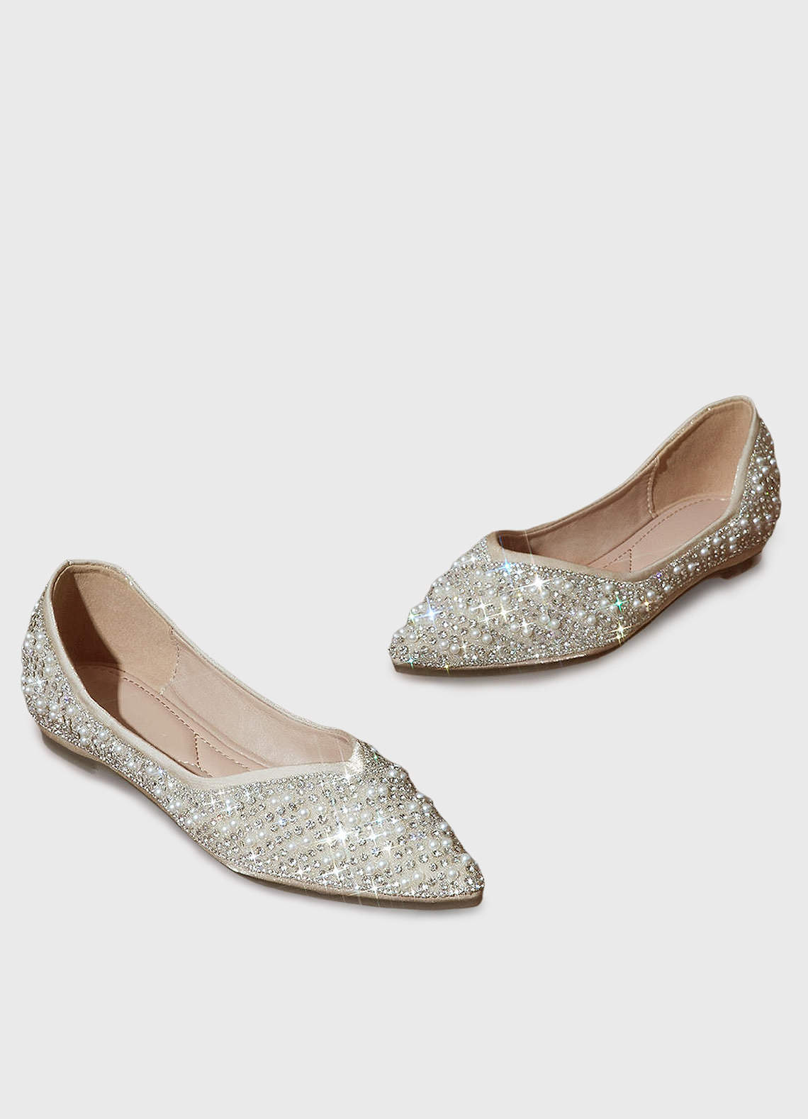 front Crystal And Pearl Ballet Flats