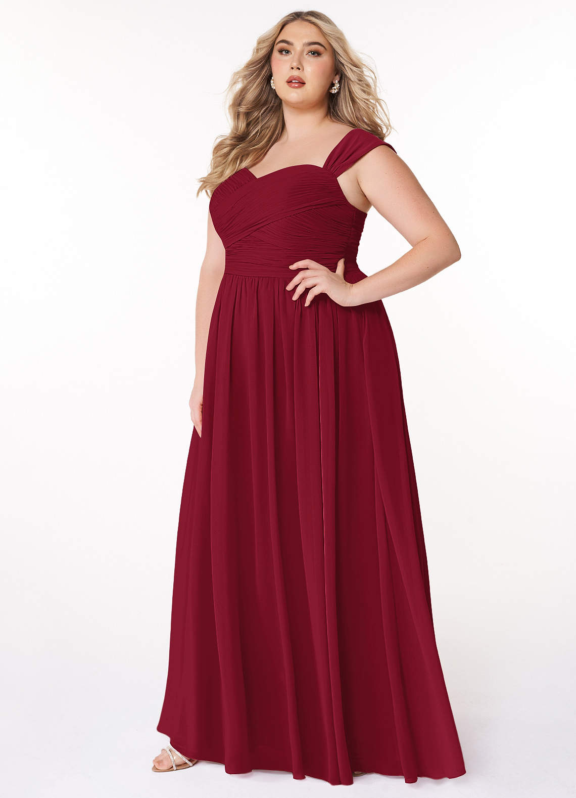Azazie Zapheira Bridesmaid Dresses Burgundy A-Line Ruched Chiffon Dress image1