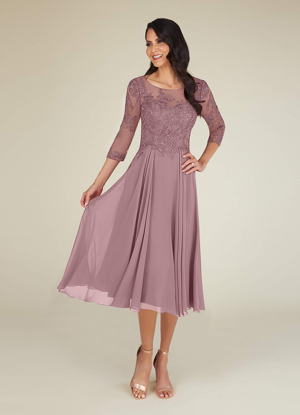 Dusty rose tea length dress hotsell