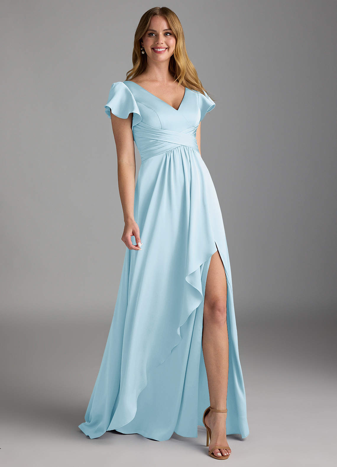 Azazie Omari Bridesmaid Dresses Sky Blue A-Line Stretch Satin Dress image1