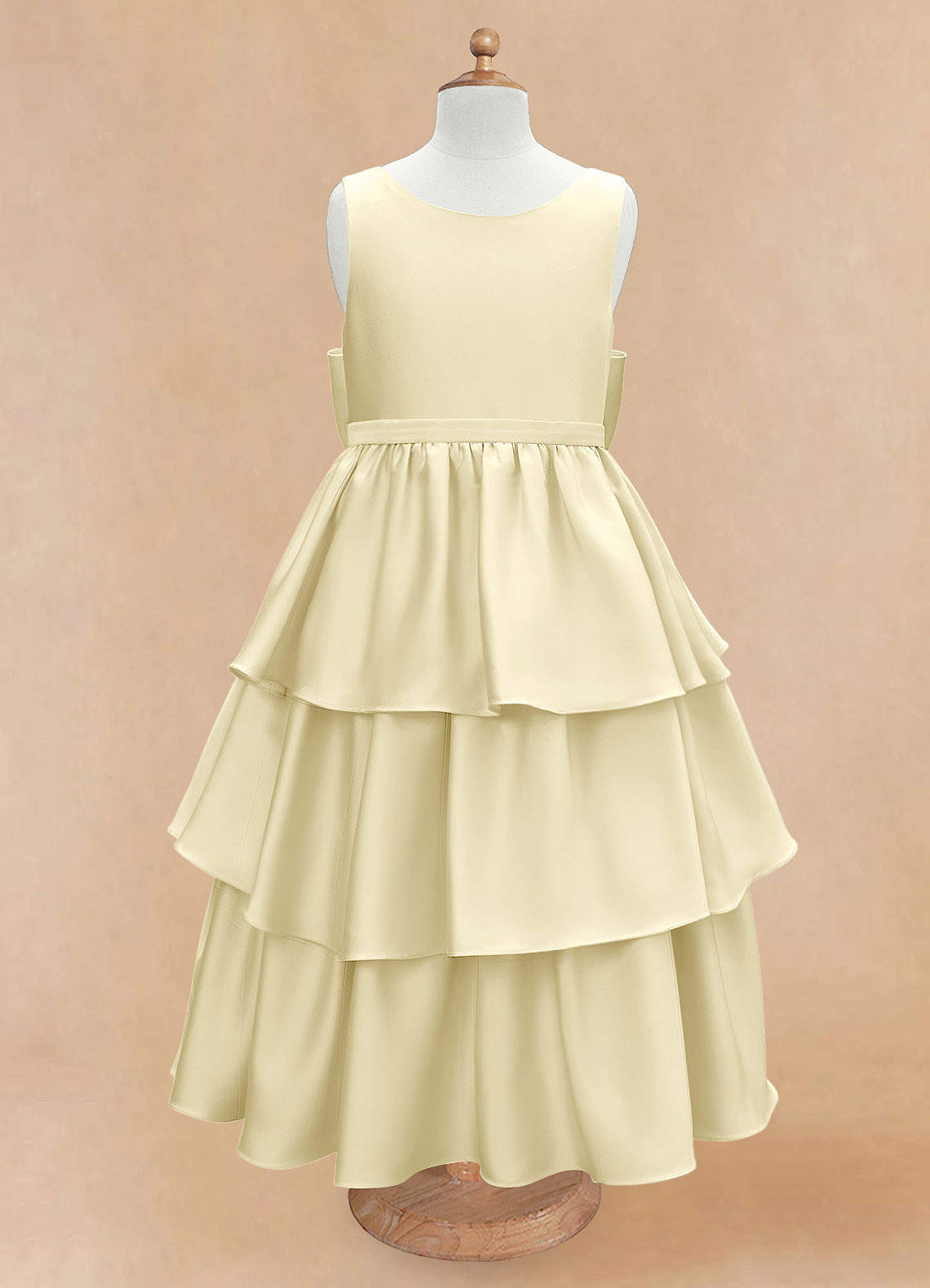 Azazie Margie Robe Demoiselle D'honneur Fillette Robe Trapèze en Satin extensible Arc Sorbet Citron image3