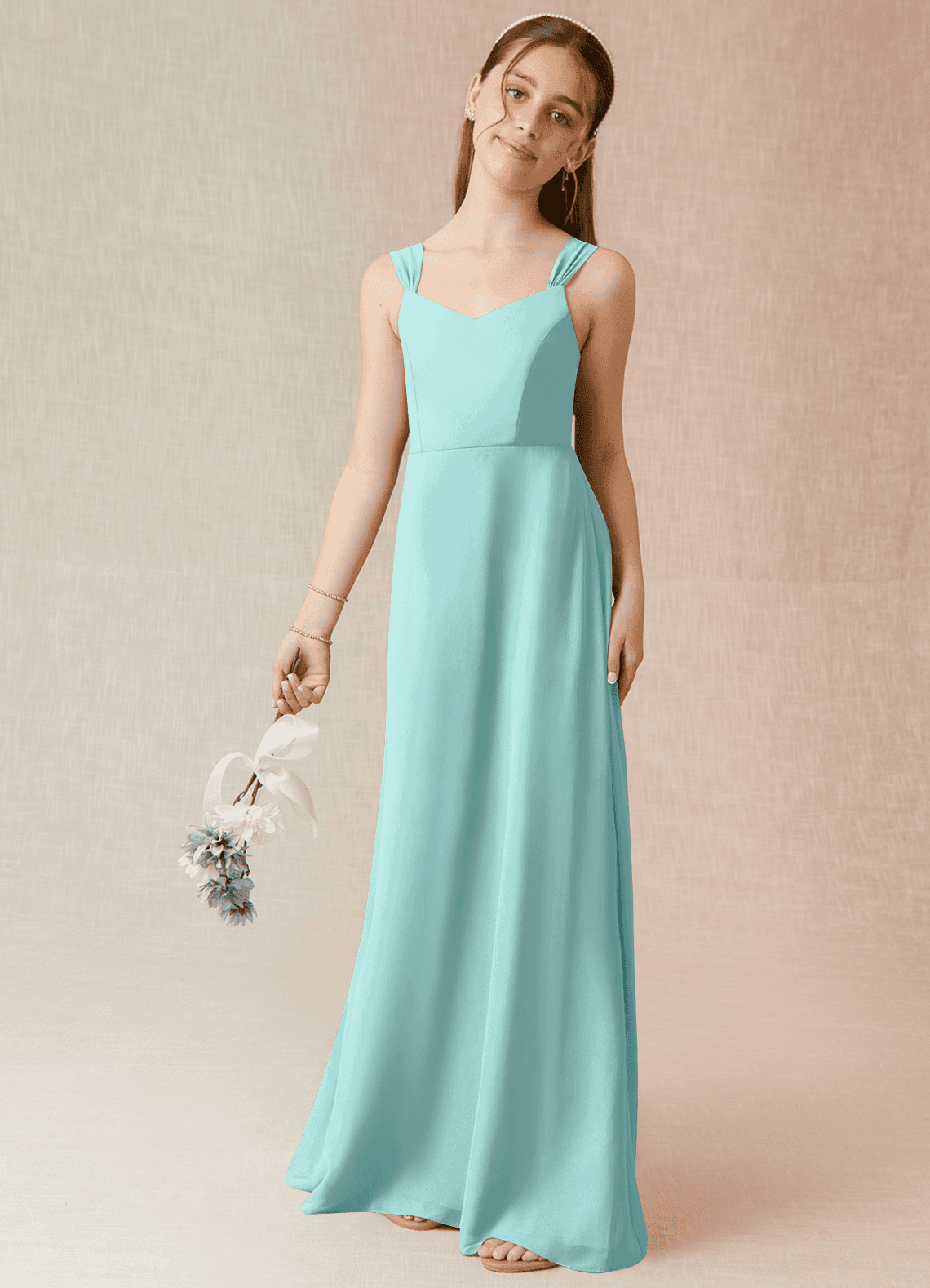 Azazie Denice Junior Aqua A-Line Chiffon Dress image1