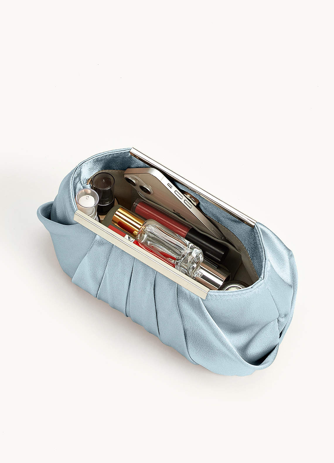 front Matching Color Metallic Satin Pleated Clutch