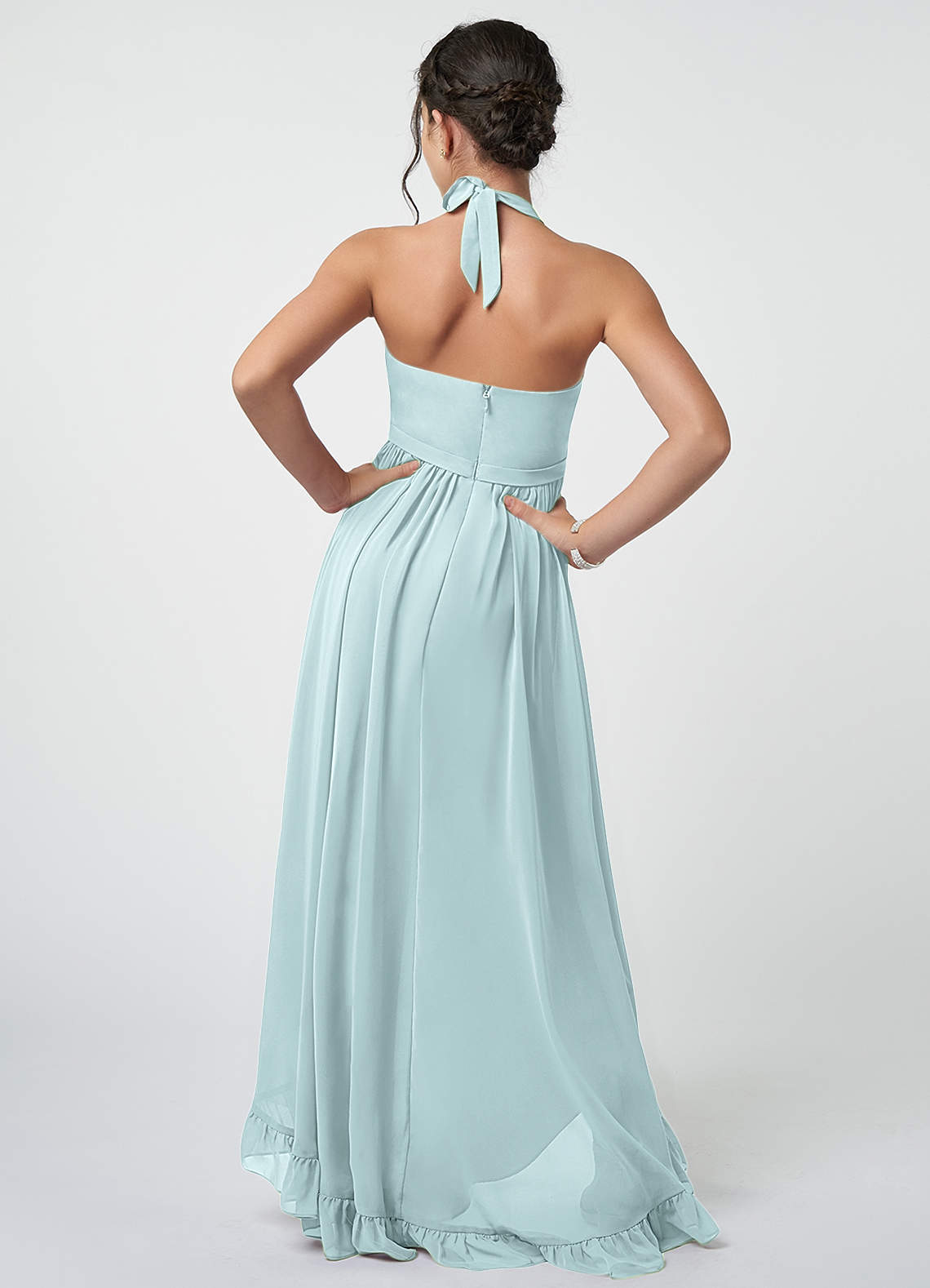 Azazie Hermione Junior Abito A-Line in Chiffon Nebbia image2