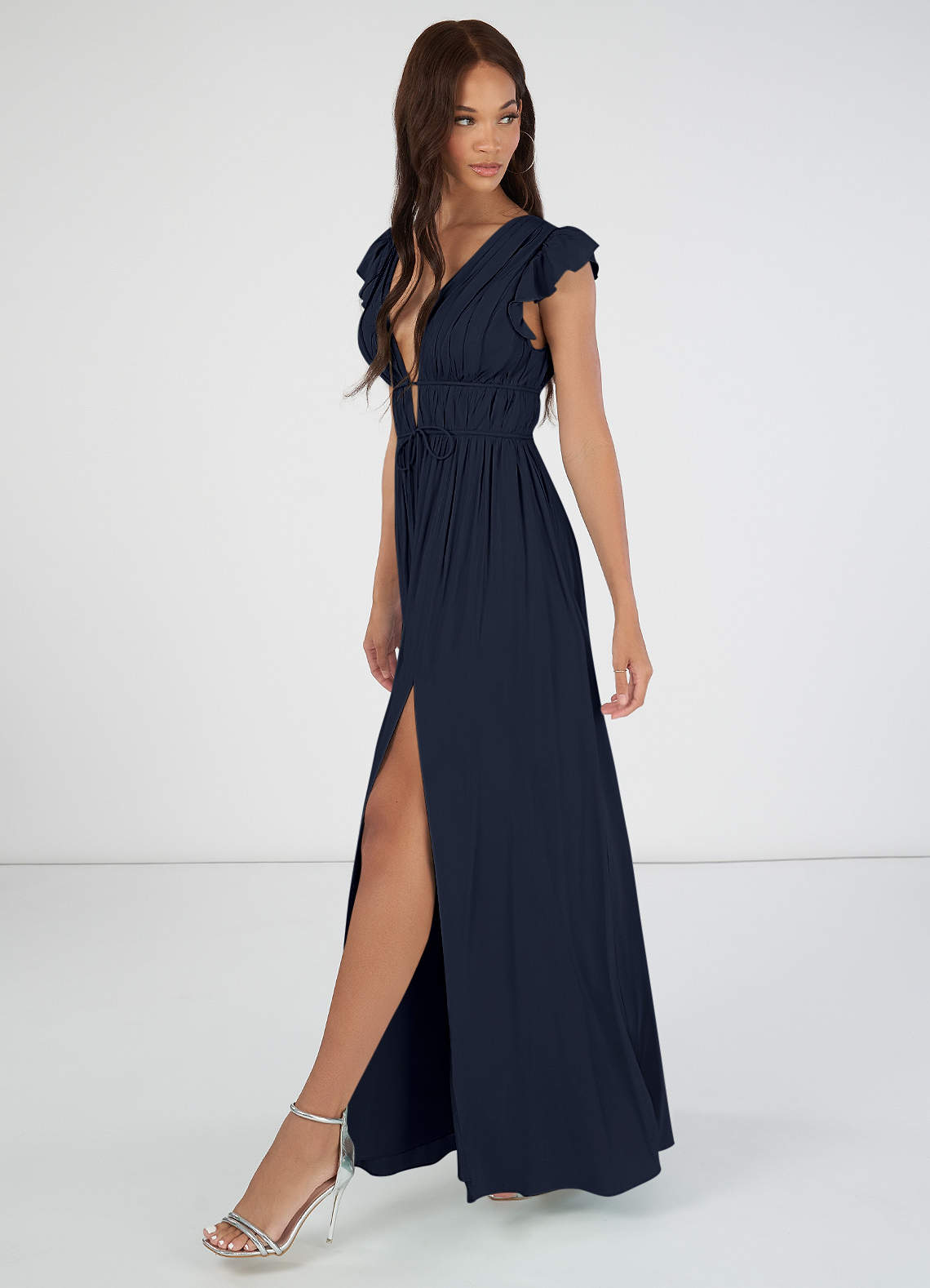 Azazie Santorini Bridesmaid Dresses Pleated Viscose Floor-Length Dress image1