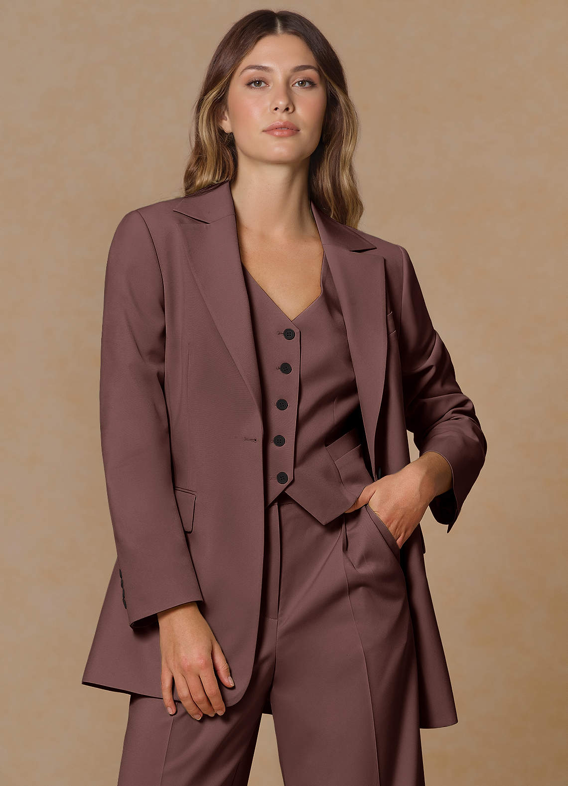 front Rowan Espresso Refined Weave Performance blazer