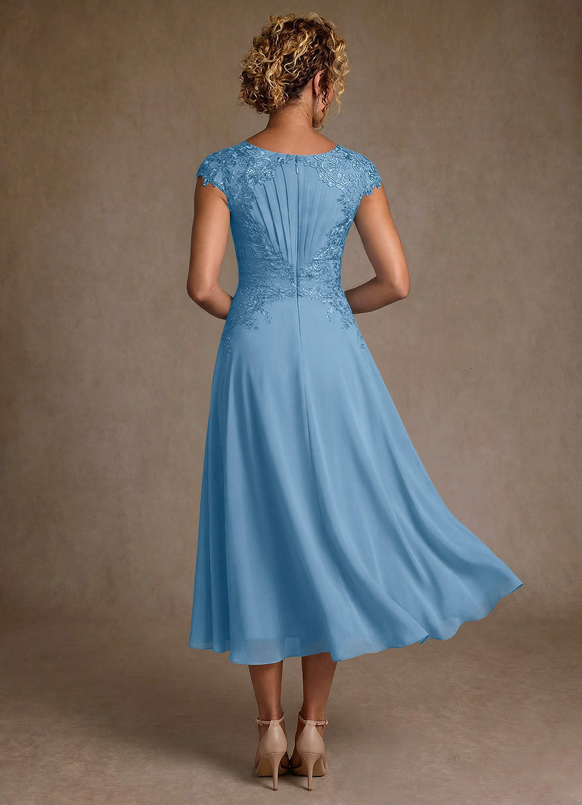 Azazie Crista Mother of the Bride Dresses Steel Blue A-Line Lace Chiffon Dress image1
