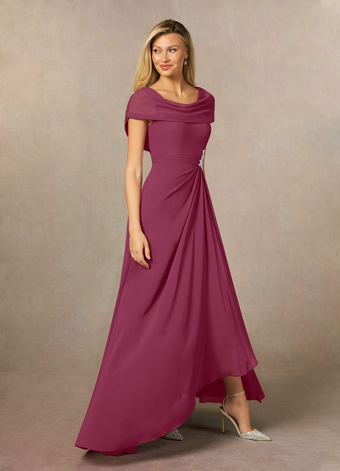 Azazie Mary Mother of the Bride Dresses Mulberry A-Line Side Slit Chiffon Dress image3