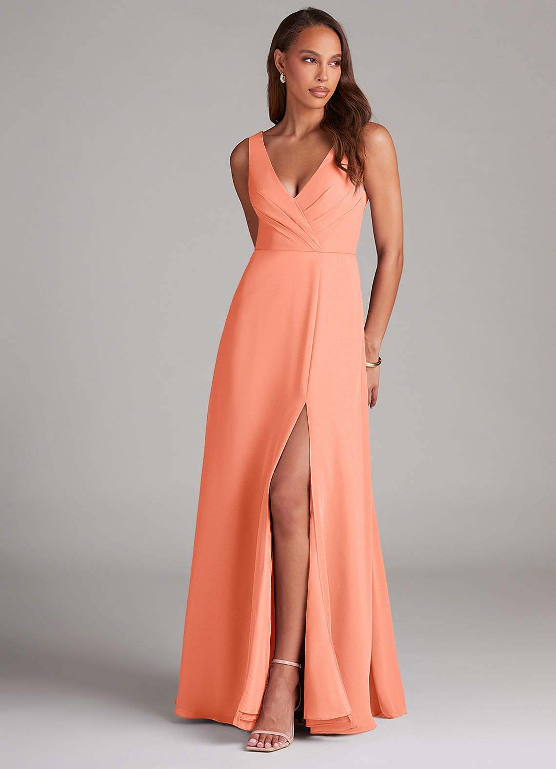 Azazie Nelly Bridesmaid Dresses Sunset A-Line Pleated Chiffon Dress image1