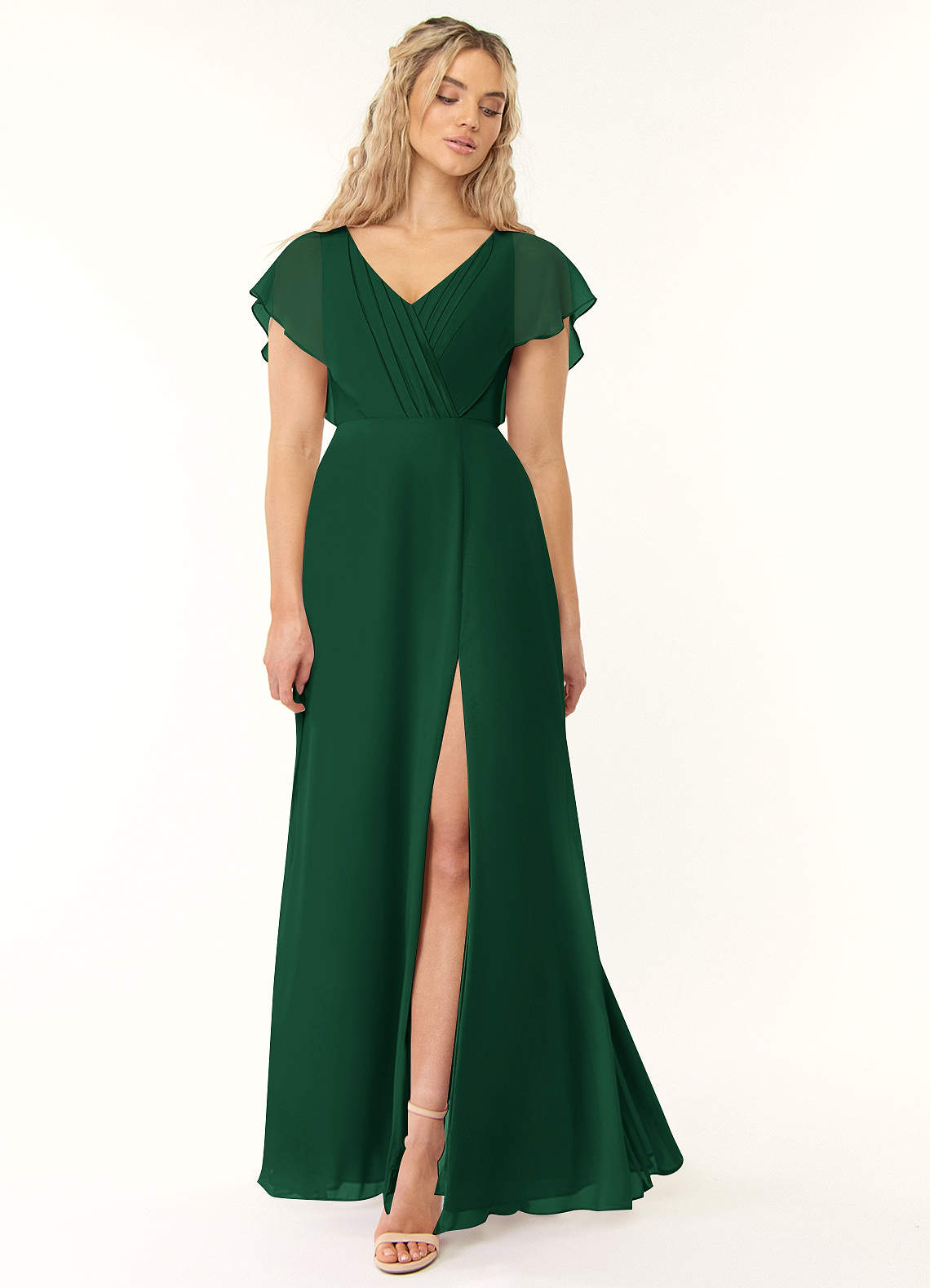 Azazie Rylee Bridesmaid Dresses Dark Green A-Line Pleated Chiffon Dress image1