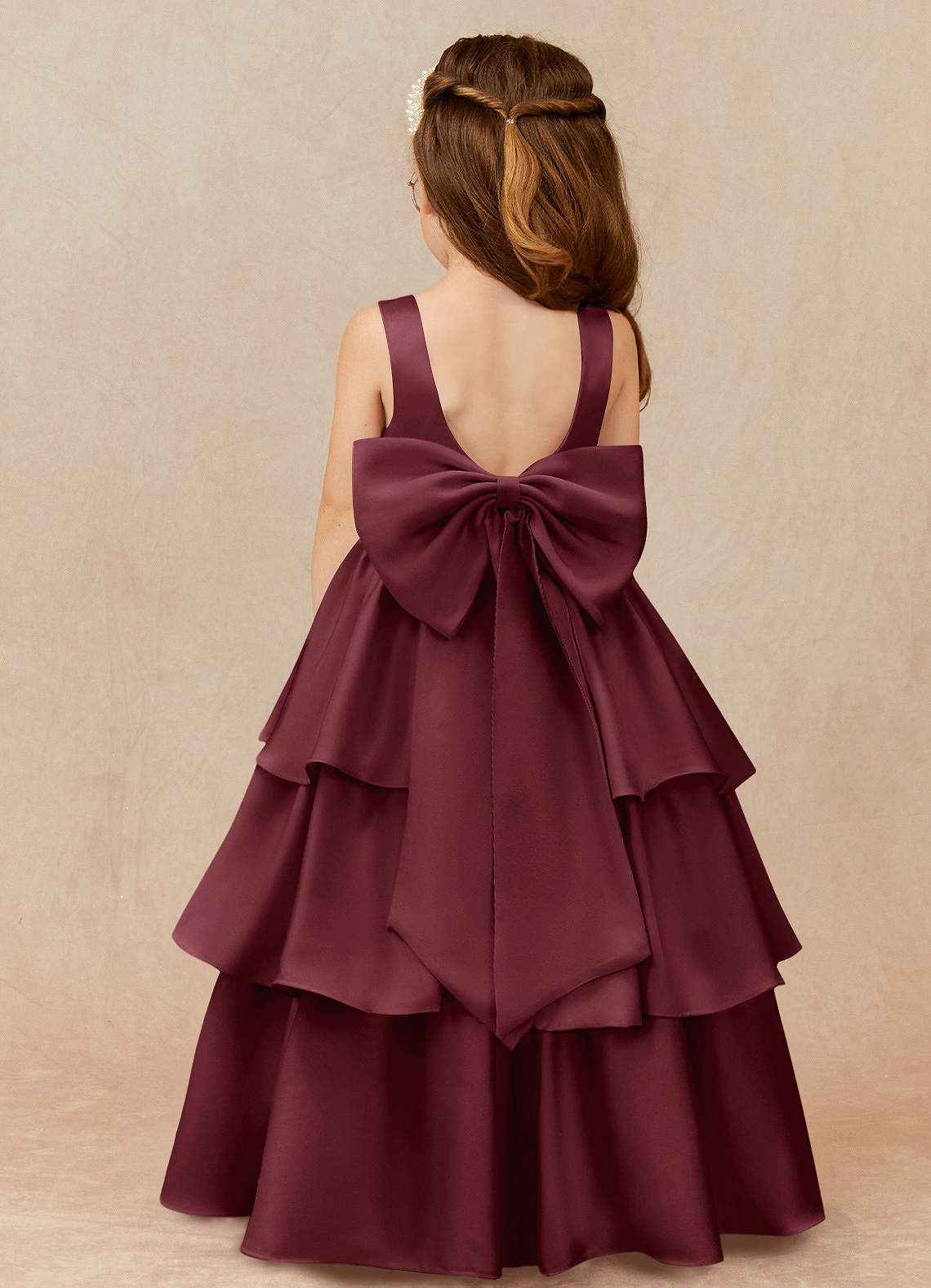 Azazie Margie vestidos de niña de las flores Vestido de Cabernet de Satén Elástico de Corte En A con Lazo image1