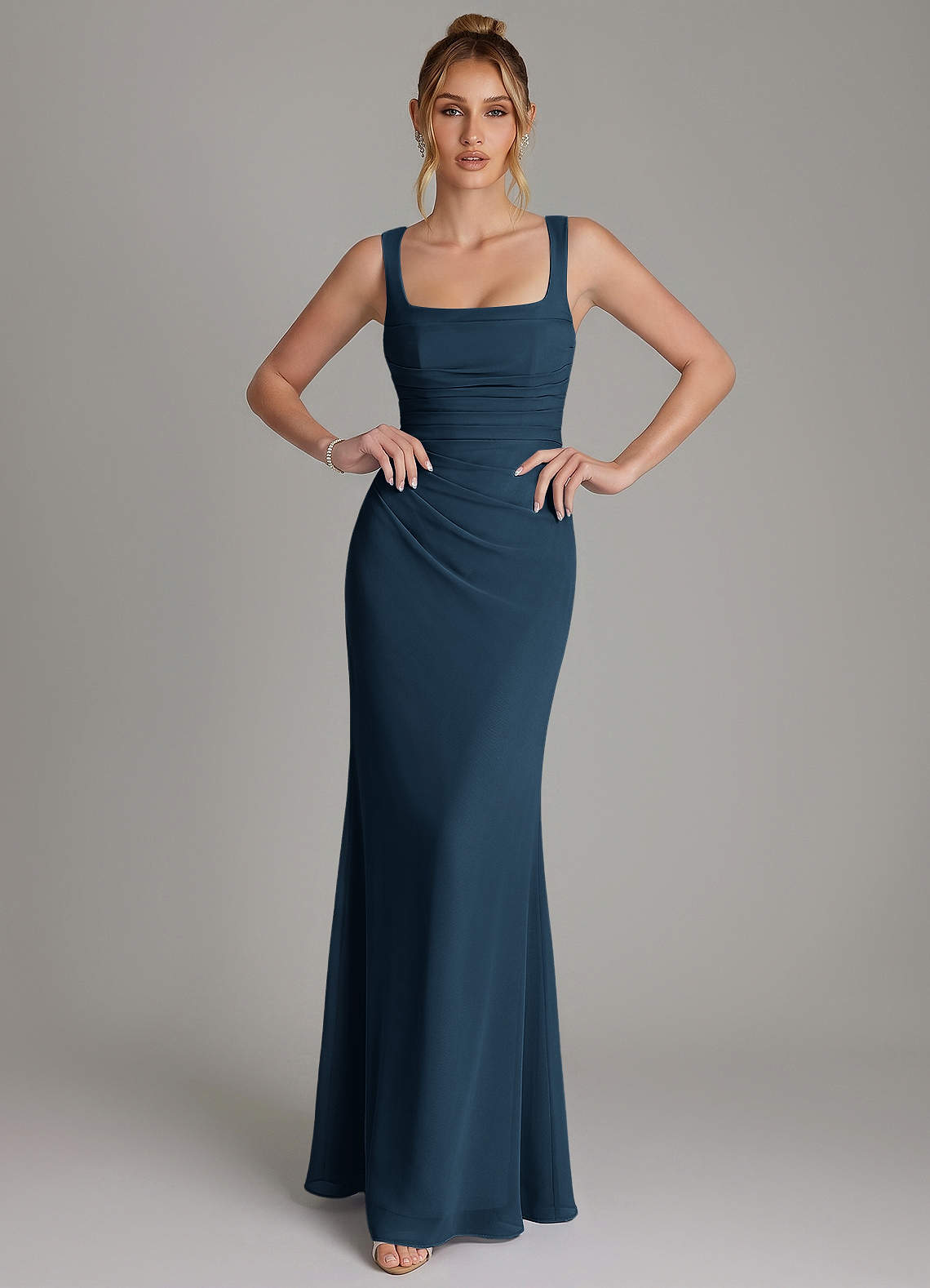 Azazie Agustina Bridesmaid Dresses Dark Navy Mermaid Corset Chiffon Dress image2