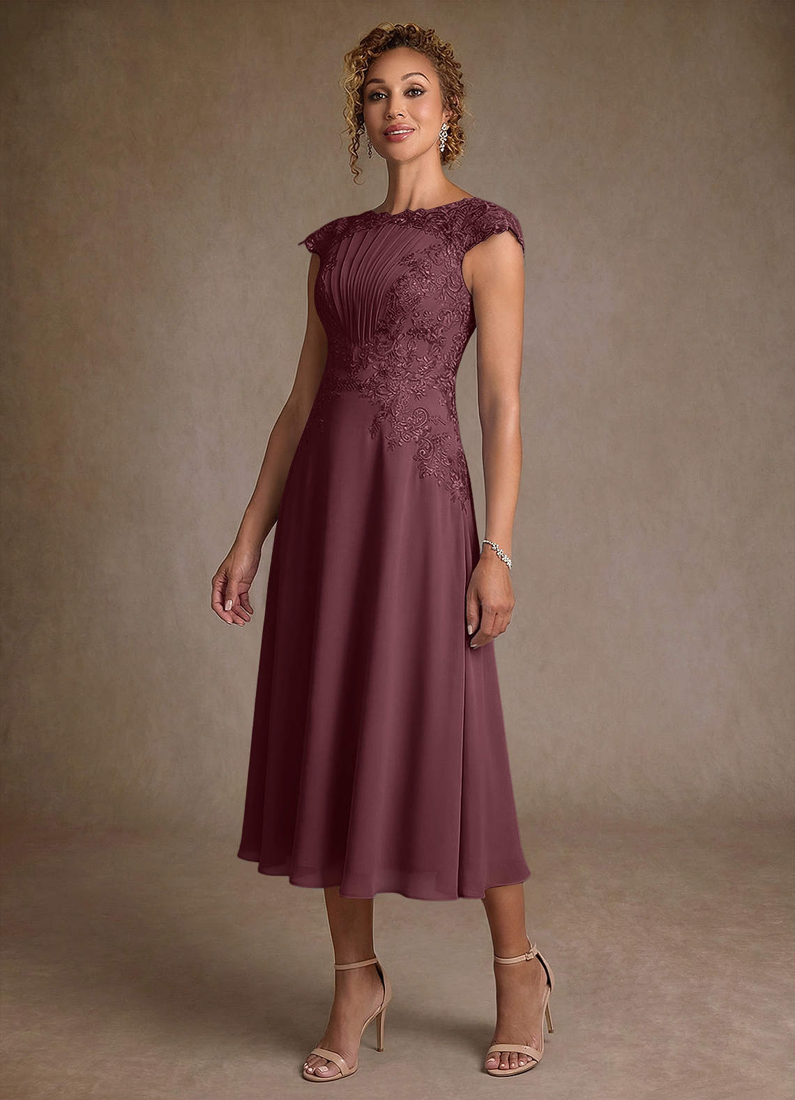 Azazie Crista Mother of the Bride Dresses Sangria A-Line Lace Chiffon Dress image3