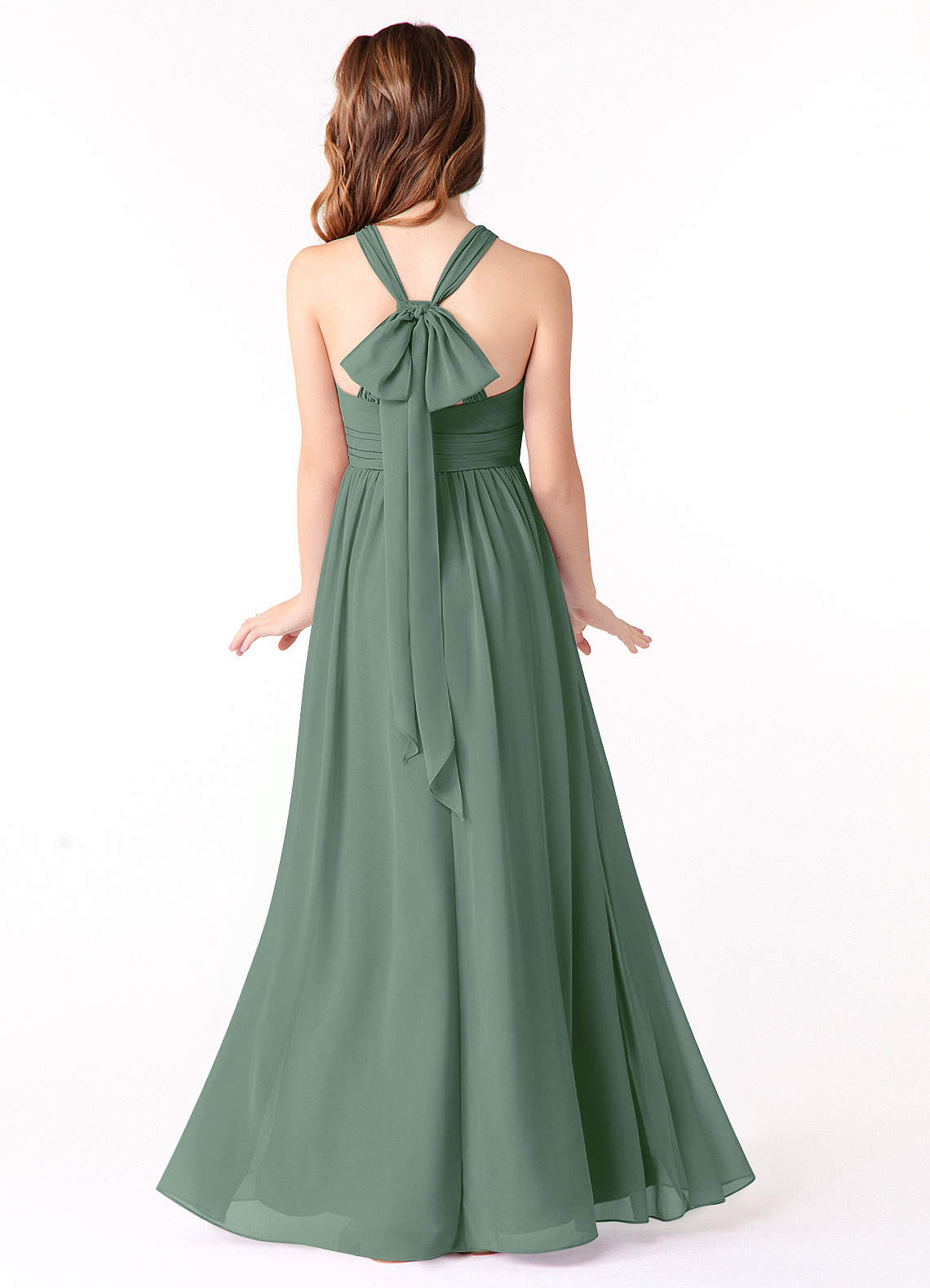 Azazie Jaylah Junior Eucalyptus A-Line Ruched Chiffon Dress image2