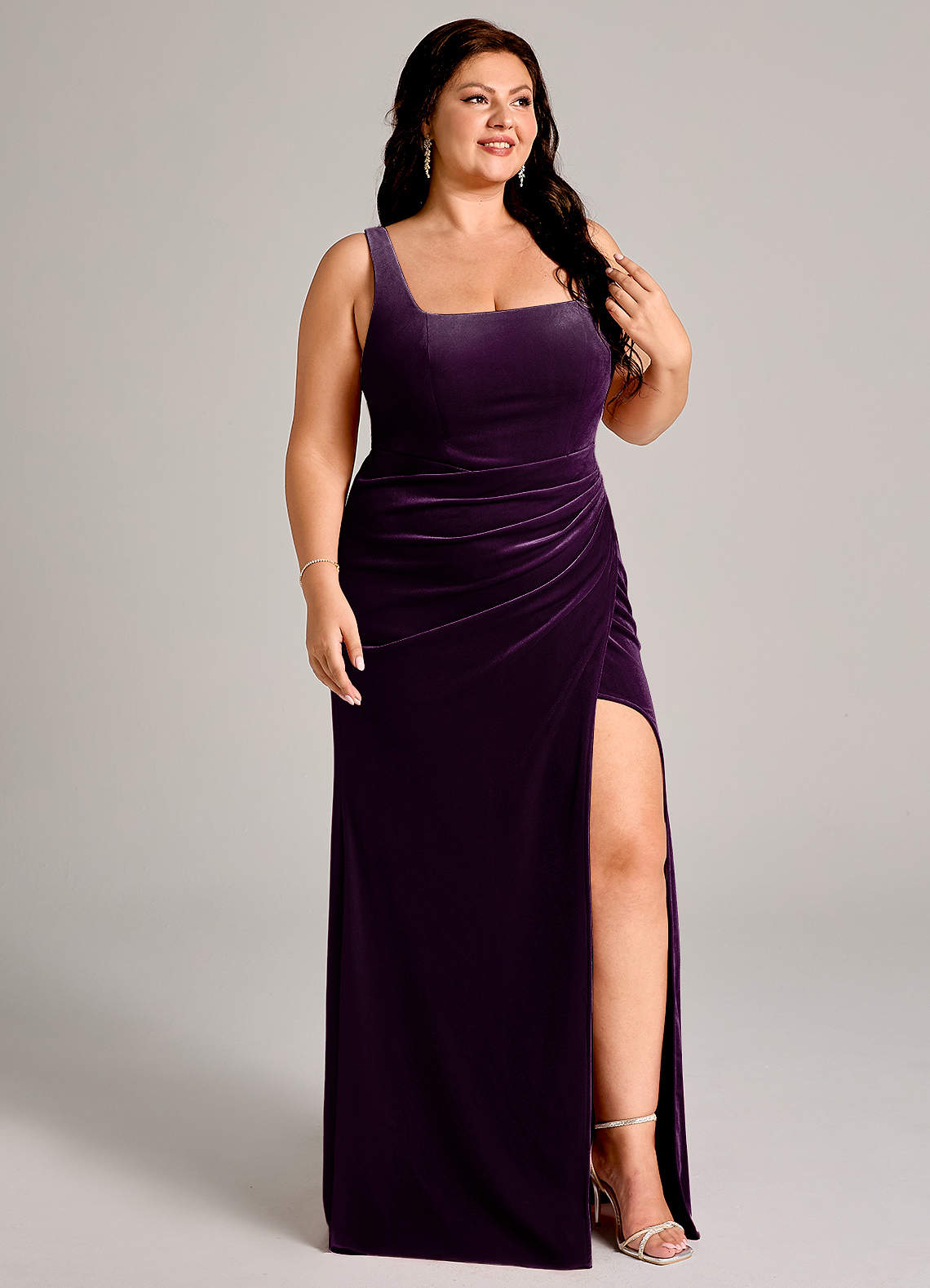 Azazie Mero Bridesmaid Dresses Grape Mermaid Pleated Velvet Dress image9