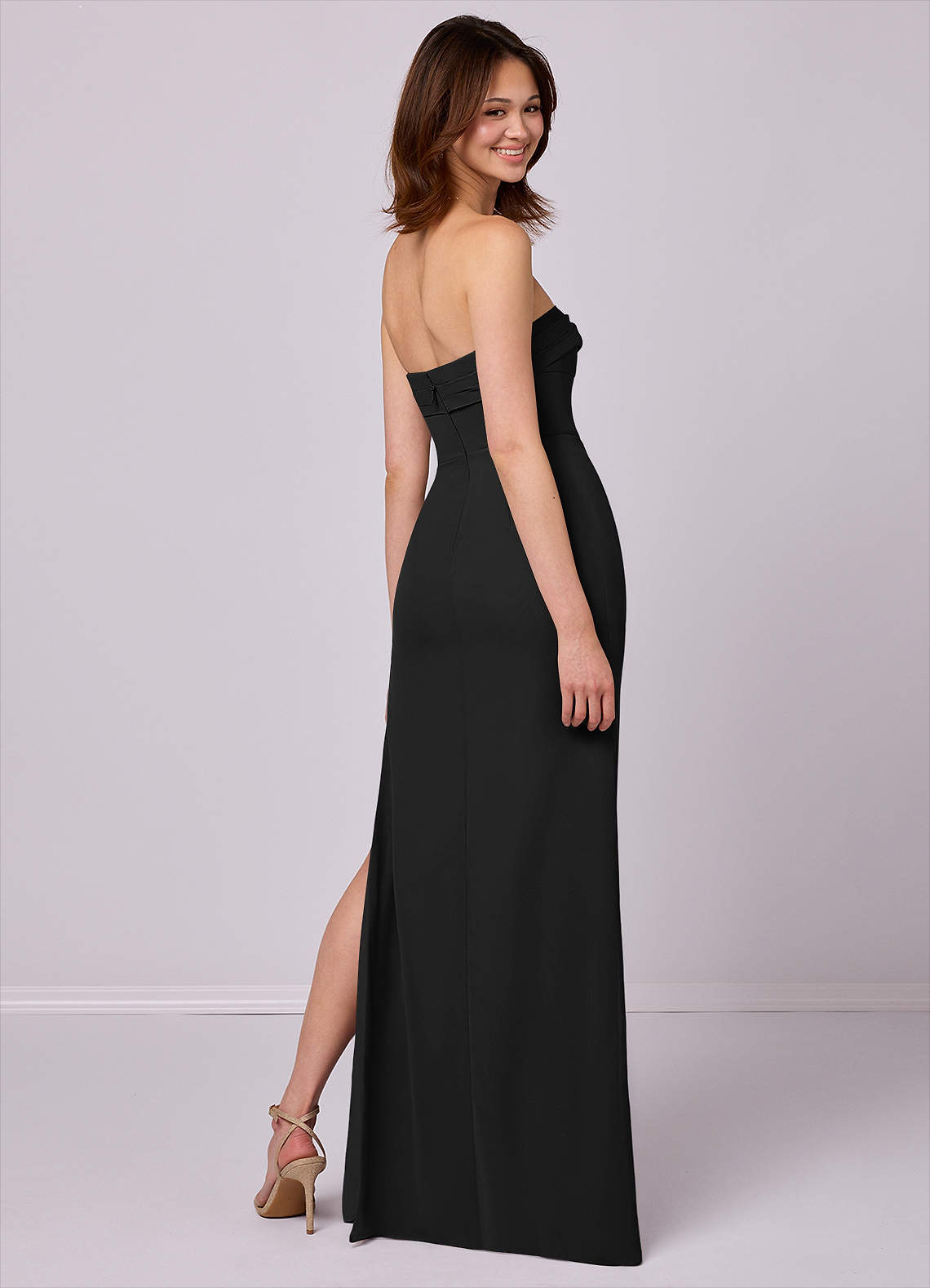 Barbie ♥ Azazie Bridesmaid Dresses Black Sheath Strapless Chiffon Convertible Dress image5