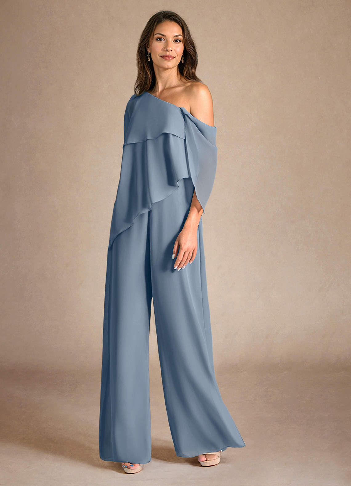 Azazie Halima Abiti per la Madre della Sposa Abito Tuta Pantaloni in Chiffon Spacco Laterale Crepuscolo image1