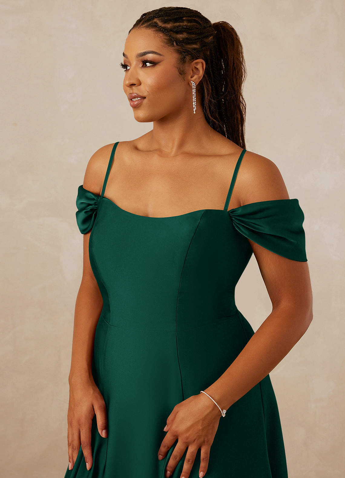 Christian Siriano Bridal for Azazie 1002 Bridesmaid Dresses Off Shoulder Stretch Satin A-line Dress image8