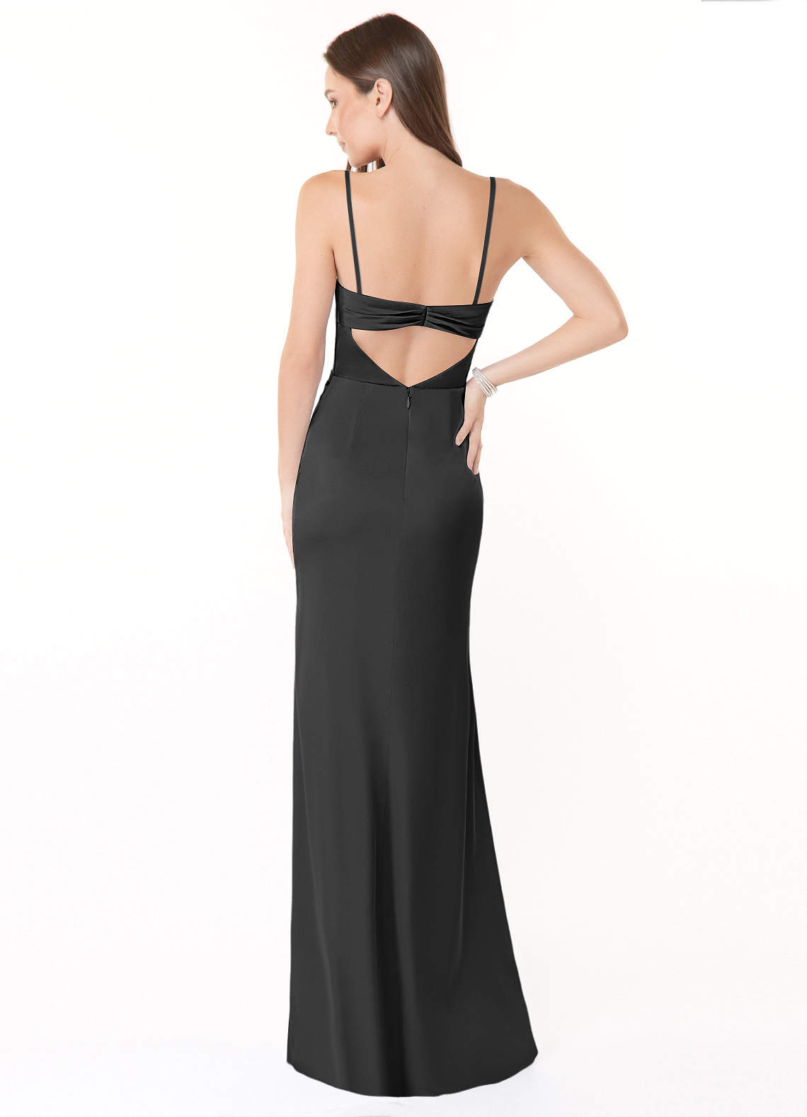 Azazie Leonis Bridesmaid Dresses Black Mermaid Pleated Stretch Satin Convertible Dress image2