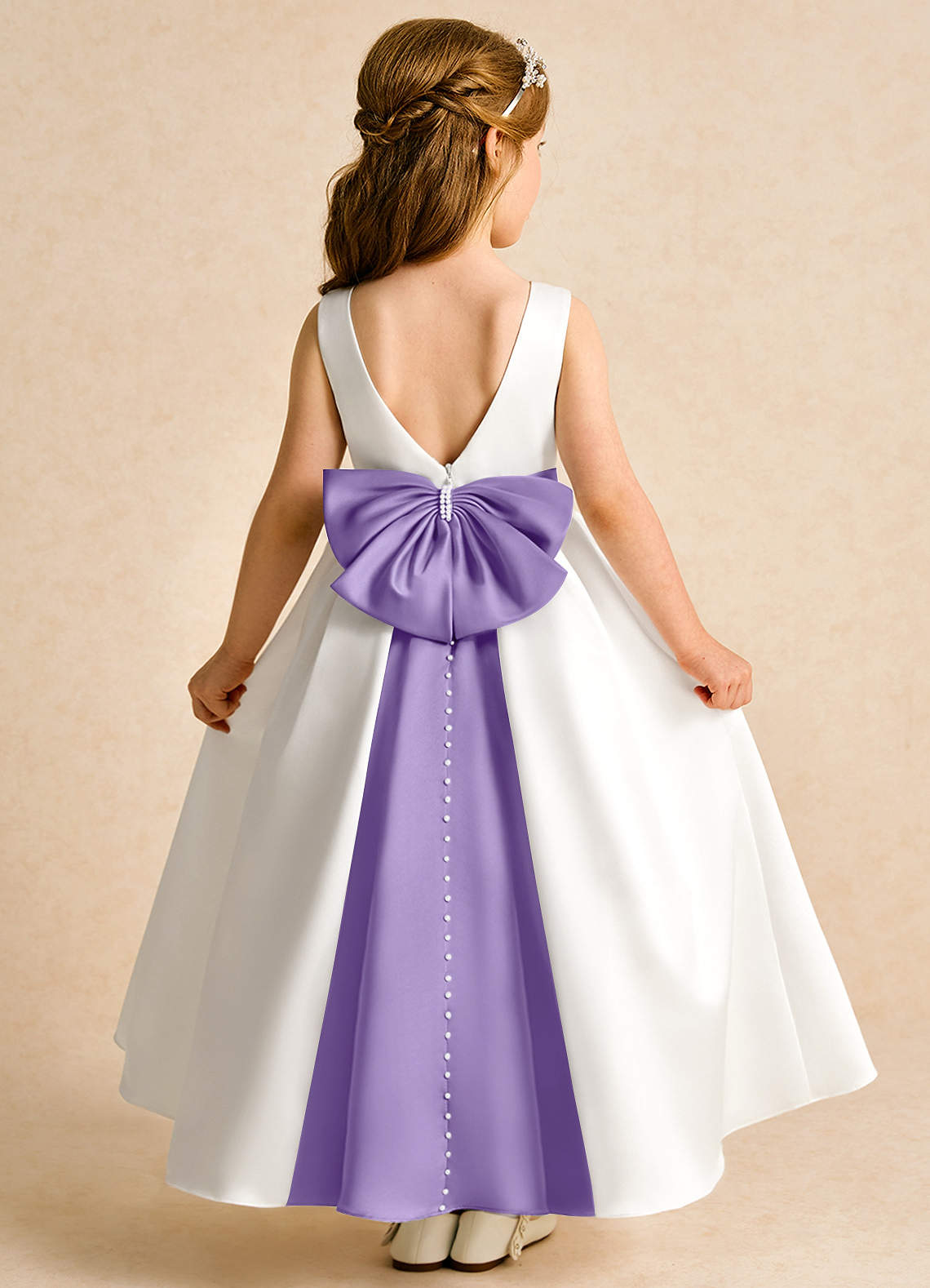 Azazie Cherry Flower Girl Dresses Ivory Tahiti Ball-Gown Pleated Matte Satin Dress image1