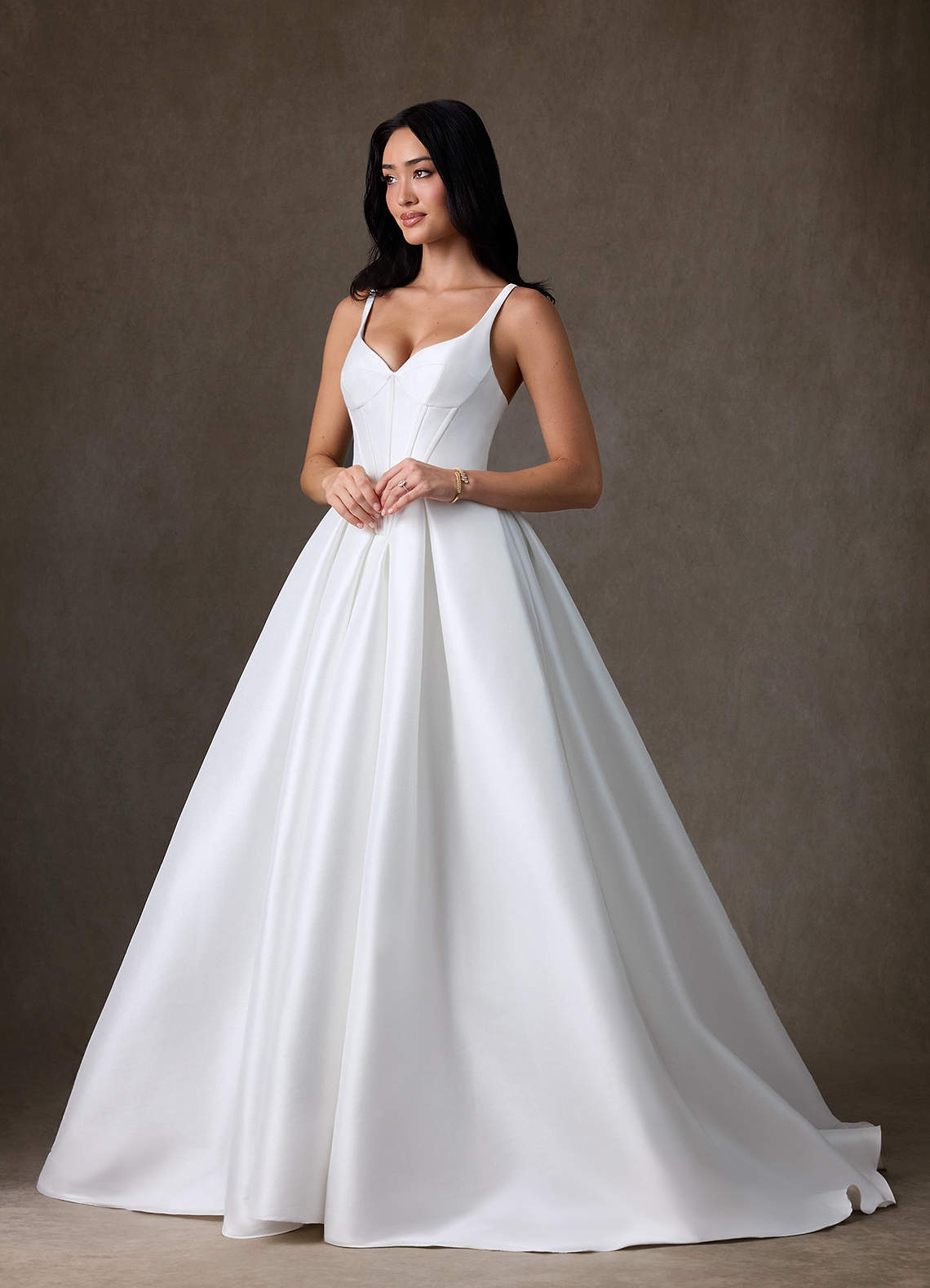 Azazie Anijah Vestidos de novia Vestido de Diamante Blanco de Mikado elástico de Corte Princesa image4