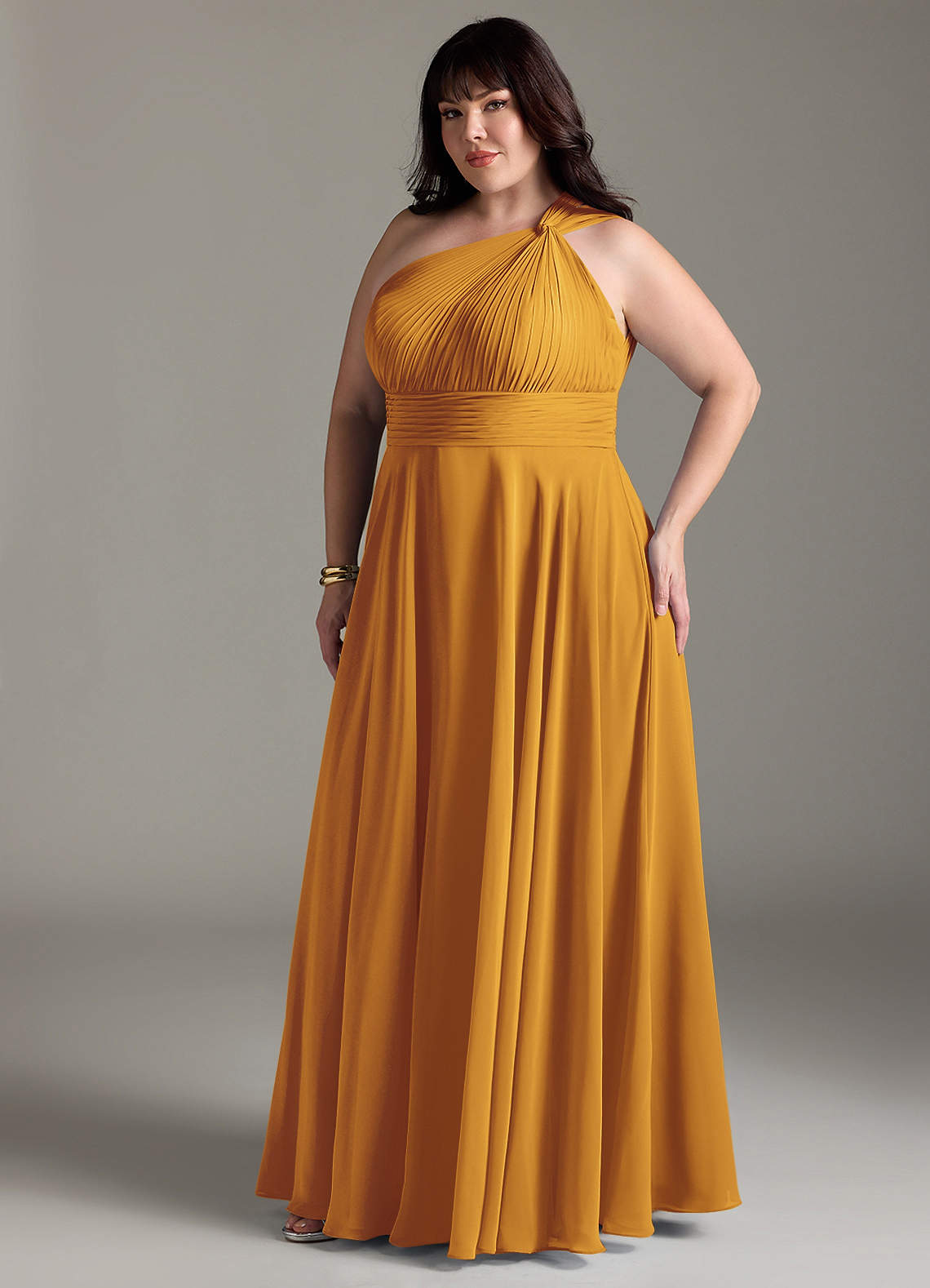 Azazie Charlize Bridesmaid Dresses Butterscotch A-Line One Shoulder Chiffon Dress image10