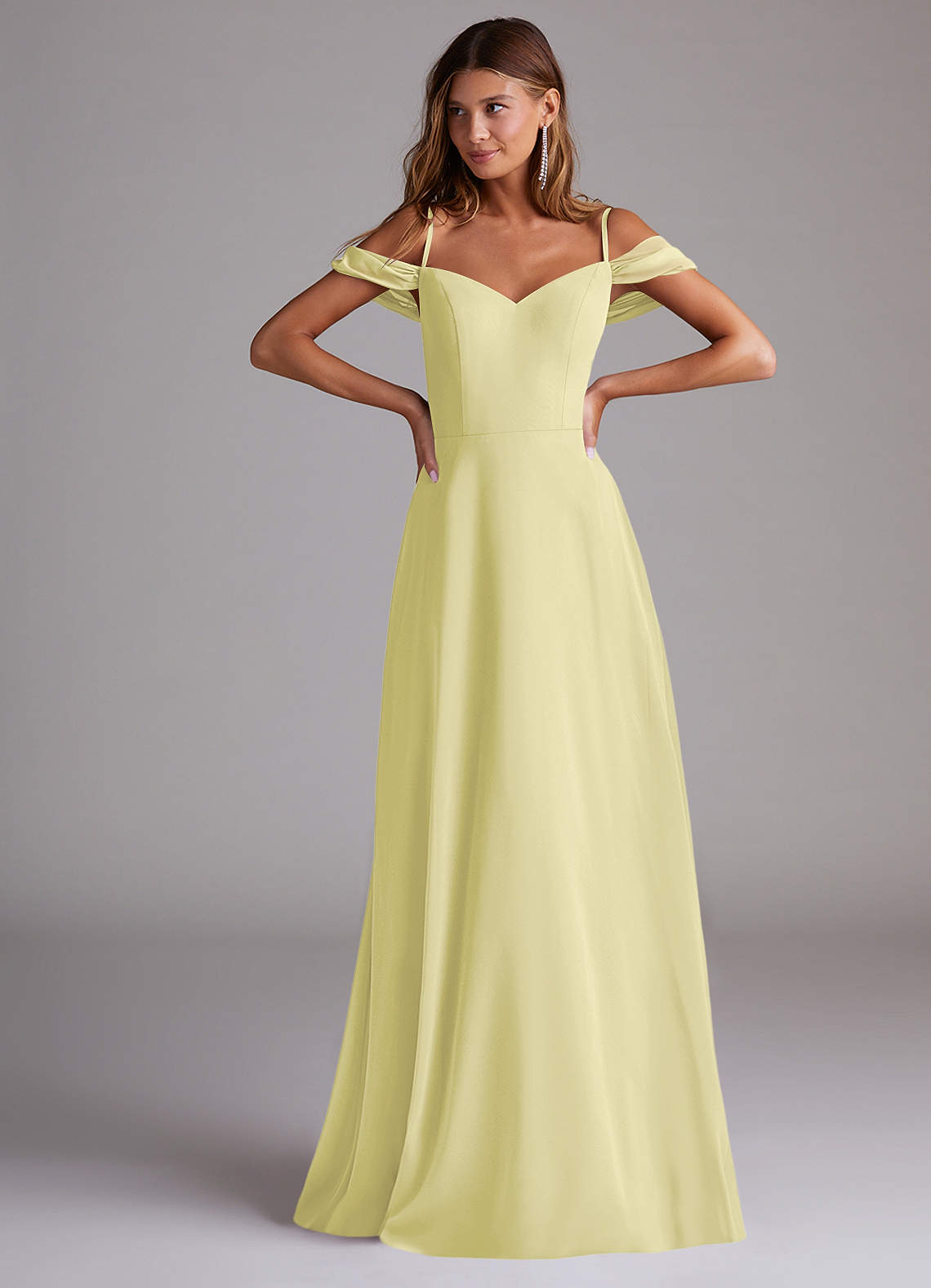 Azazie Marley Abiti da Damigella Abito Convertibile A-Line in Chiffon a Spalla Scoperta Sorbetto Al Limone image3