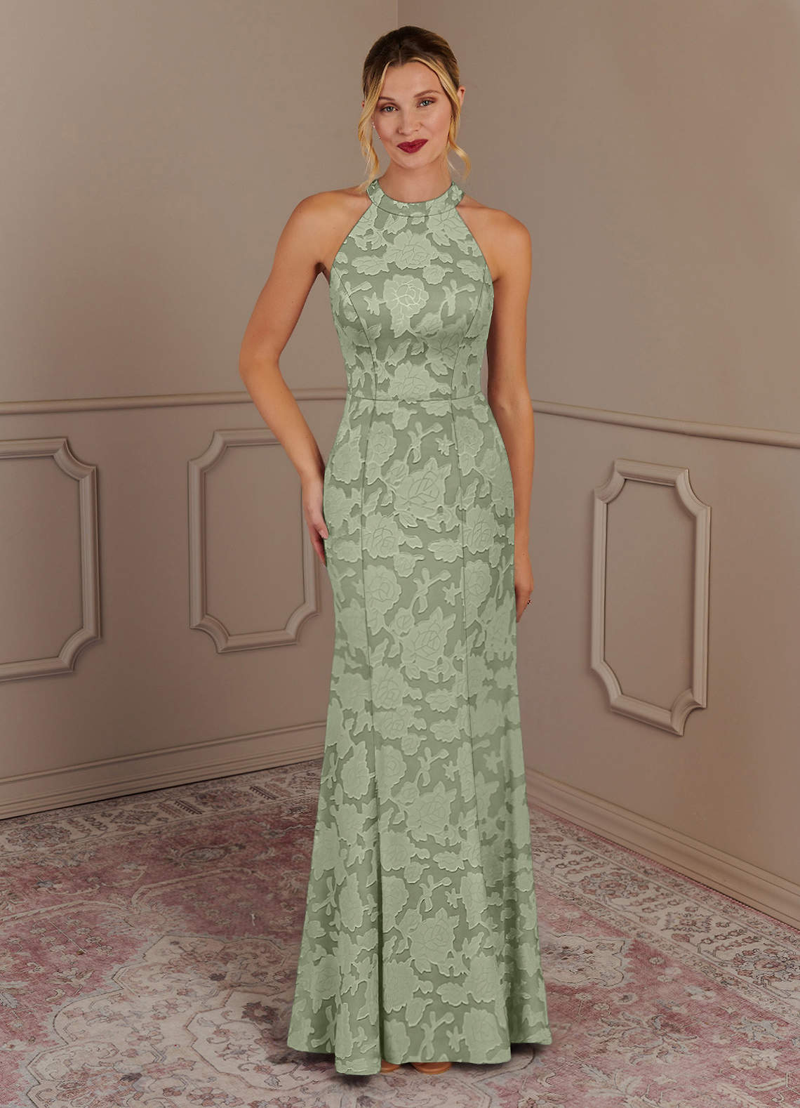 Azazie Tyra Kleider für die Brautmutter Meerjungfrau-Linie Blumen-Burnout Kleid Agave image1