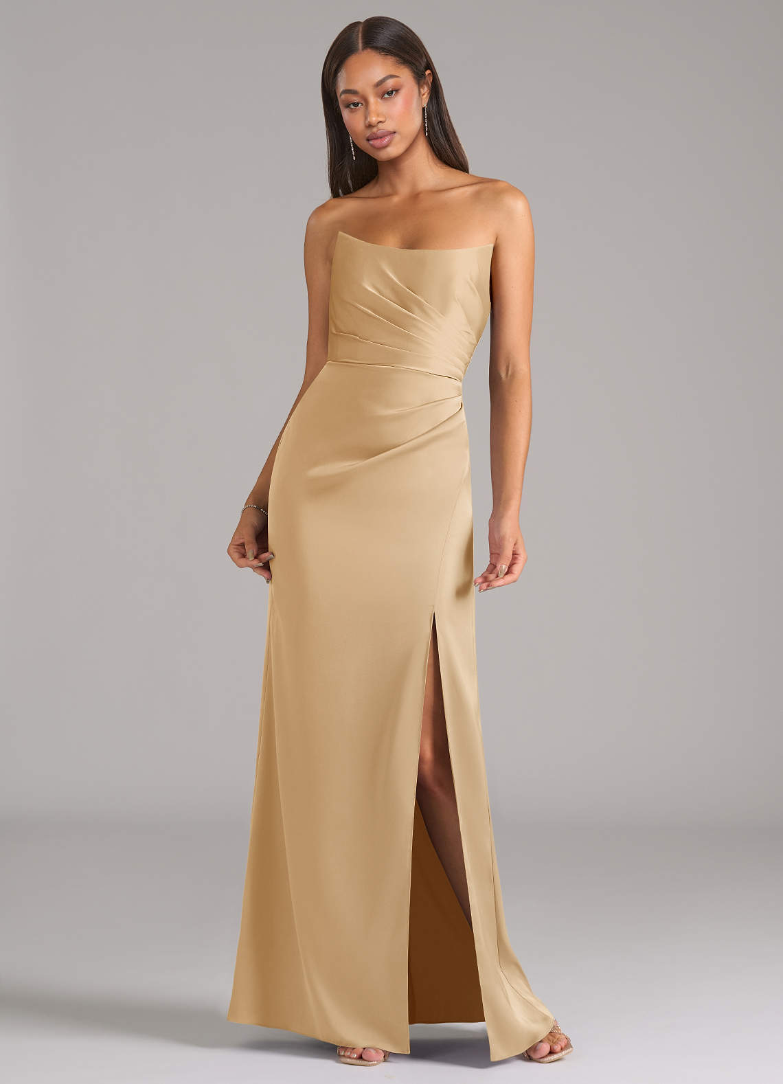 gold convertible dress Azazie Marla Stretch Satin Bridesmaid Dresses Corset