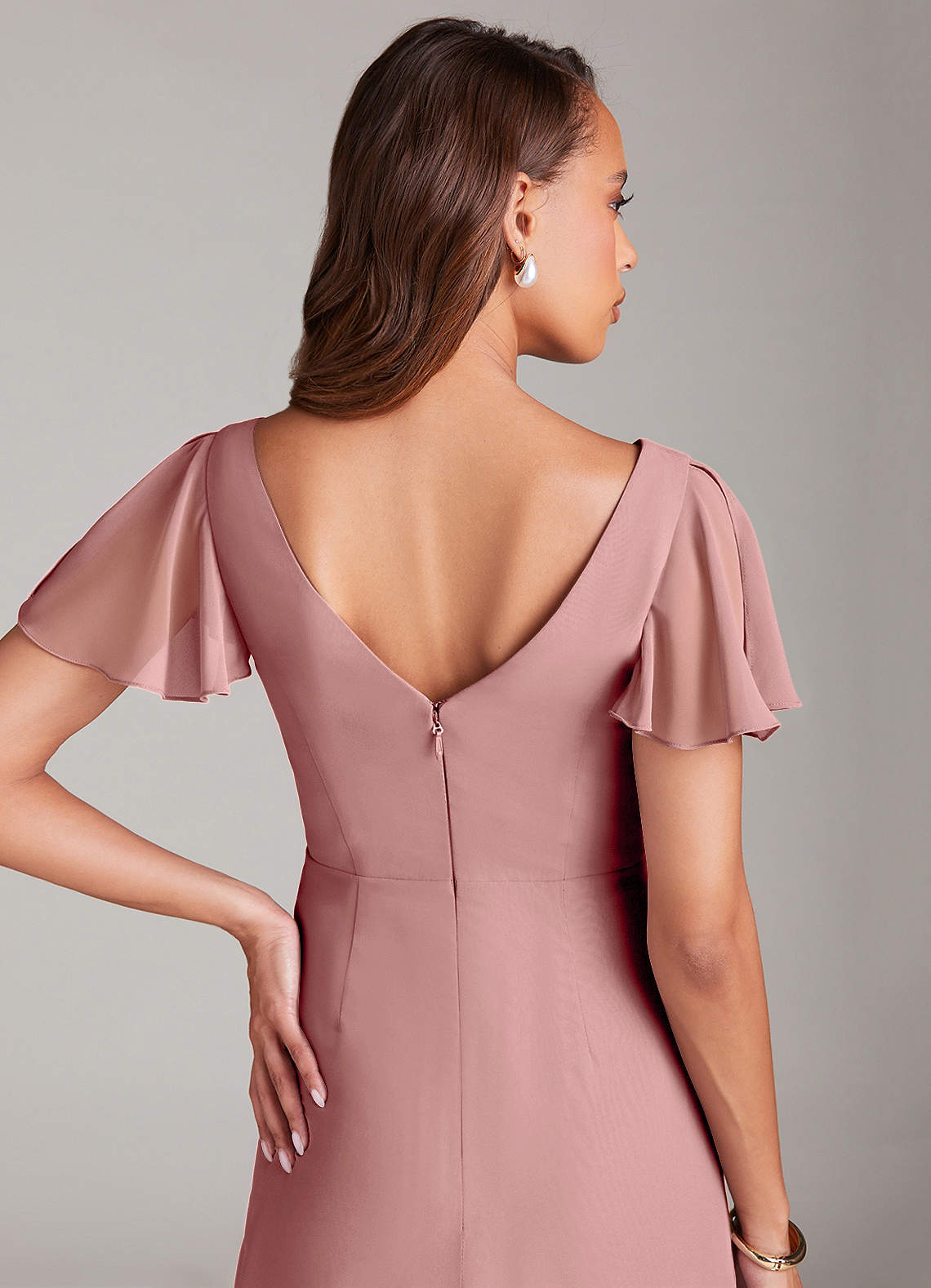Azazie Soren Bridesmaid Dresses Dusty Rose A-Line Ruched Chiffon Dress image6