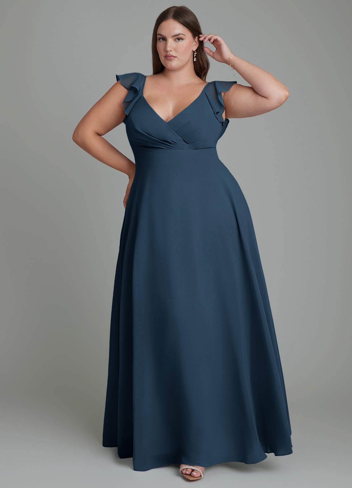 Azazie Leilani Bridesmaid Dresses Dark Navy A-Line Pleated Chiffon Dress image1