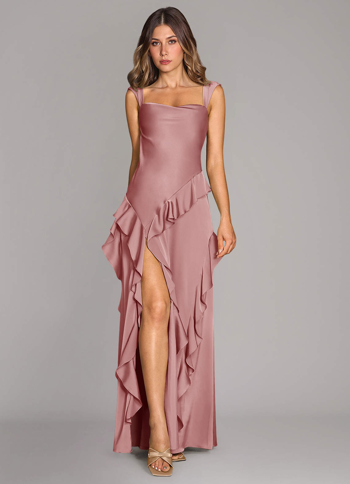 Azazie Sloane Bridesmaid Dresses Dusty Rose A-Line Sweetheart Neckline Stretch Satin Dress image1