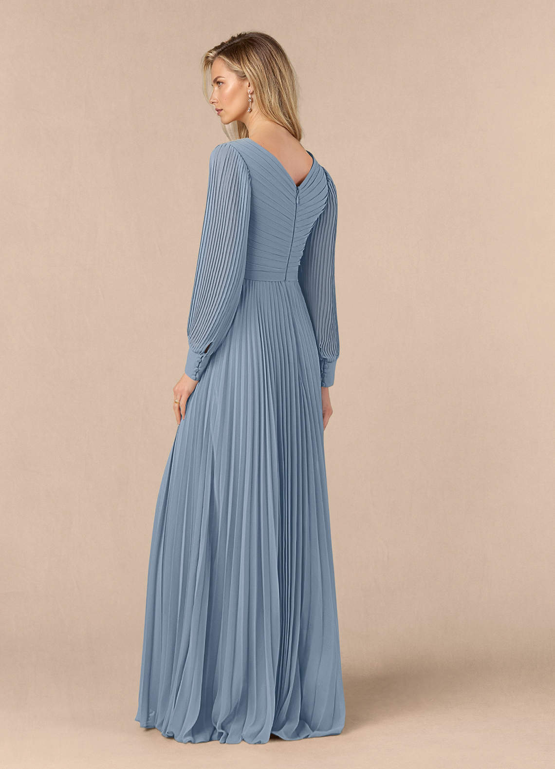Azazie Zina Mother of the Bride Dresses Dusty Blue A-Line Pleated Chiffon Dress image2