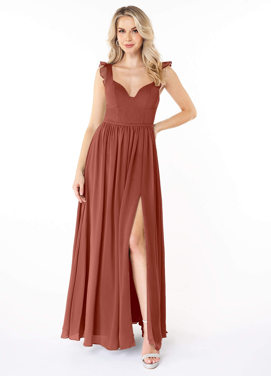 Azazie Stassie At-home Try On Dresses Burgundy A-Line Sweetheart Ruched Chiffon Dress image1