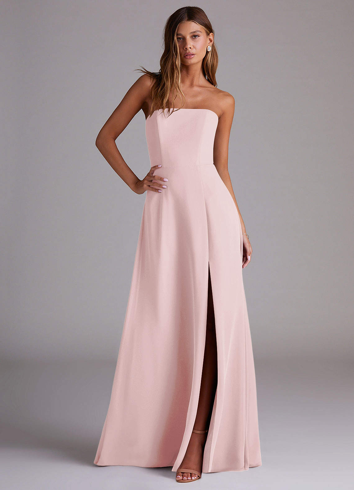 Azazie Wren Vestidos de damas de honor Vestido de Rosa Rubor de Gasa de Corte en A Convertible con Corte Lateral image4