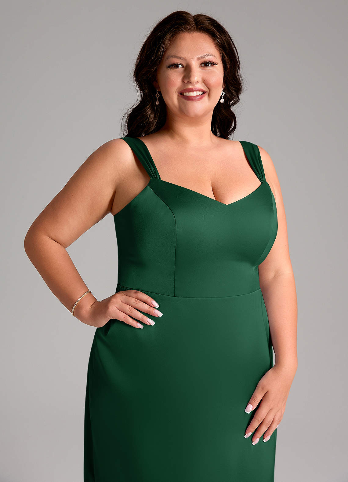 Azazie Denice Bridesmaid Dresses Dark Green Sheath Pleated Stretch Satin Dress image6
