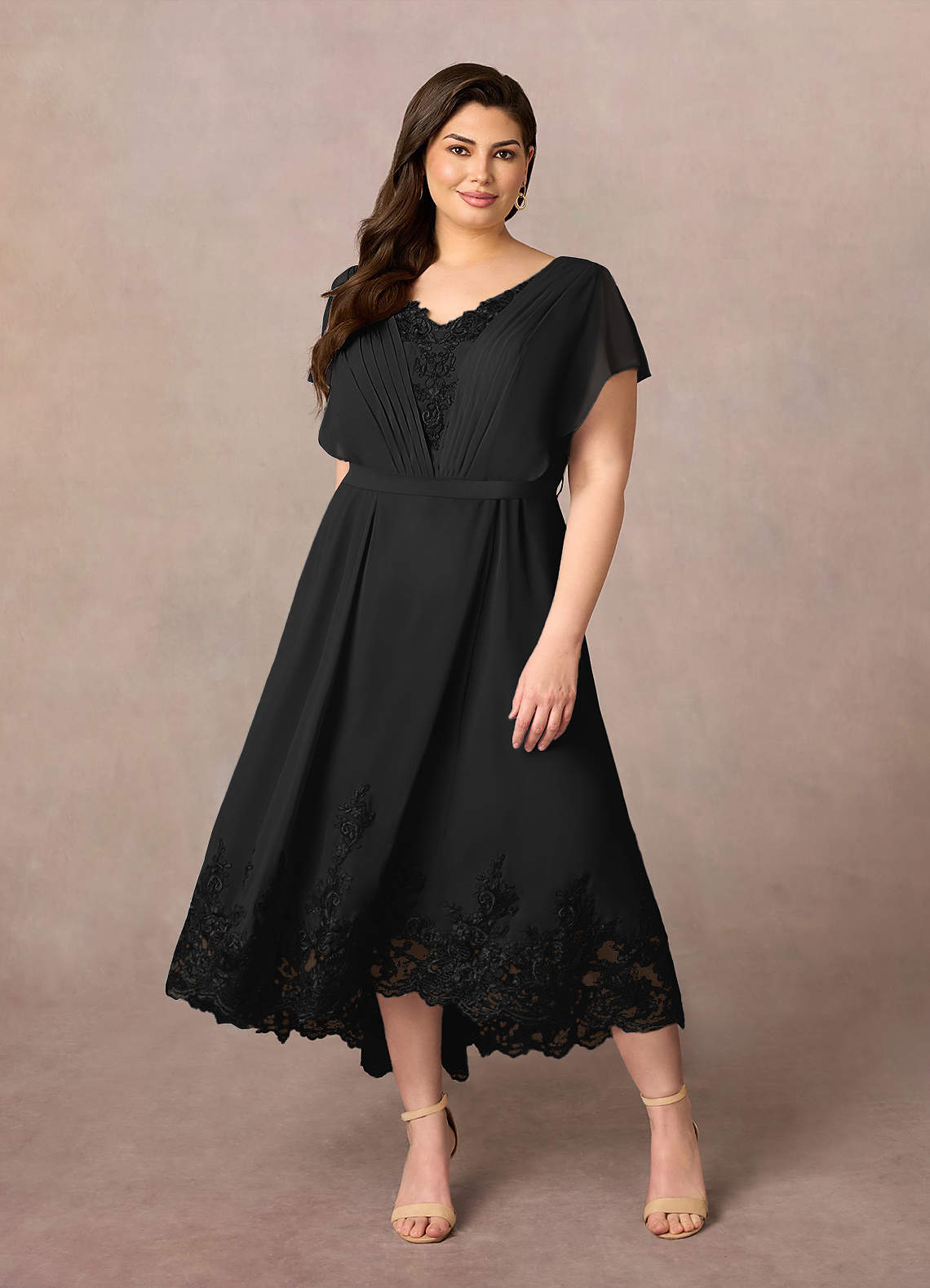 Azazie Palana Mother of the Bride Dresses Black A-Line Lace Chiffon Dress image1
