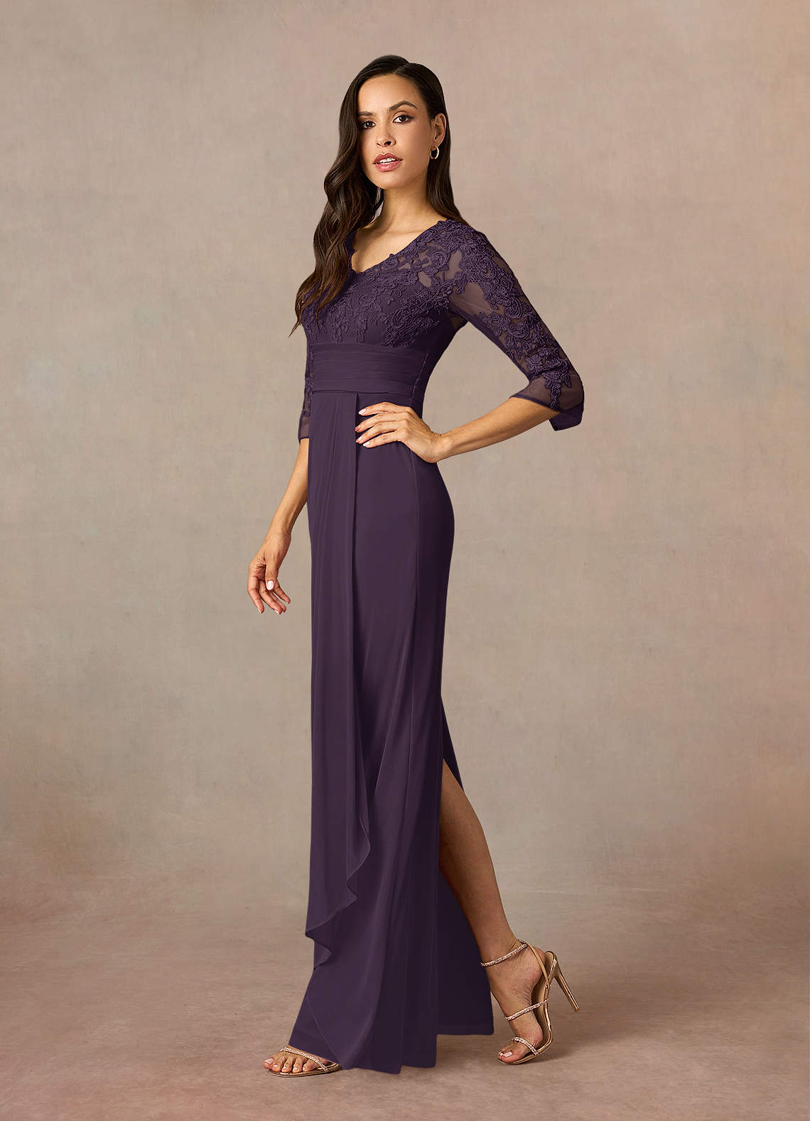 Azazie Poe Plum Sheath Lace Dress Ready to Ship | Azazie Azazie Poe Plum Sheath Lace Dress Ready to Ship | Azazie