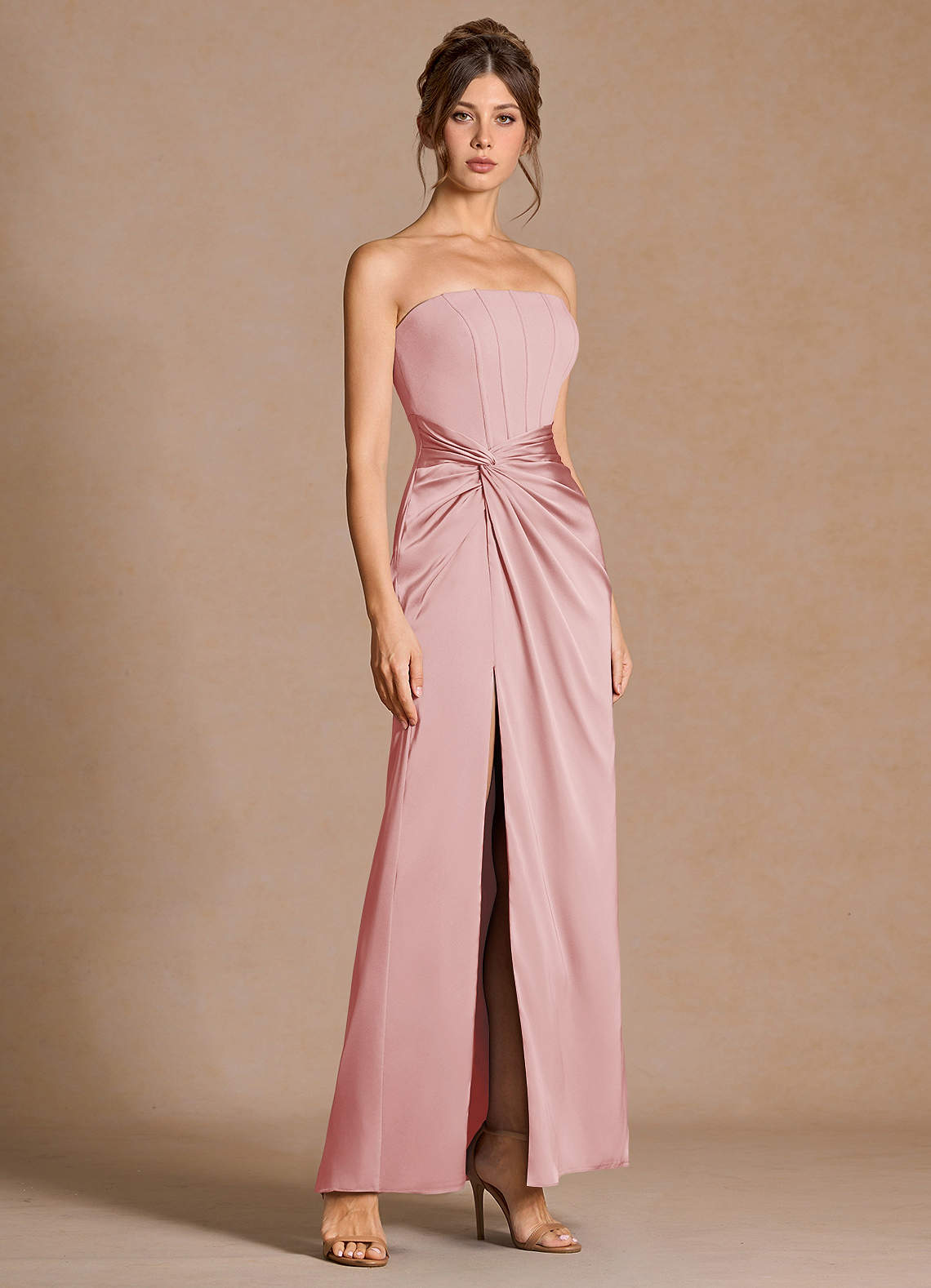 Azazie Floor-Length Maxi Dresses Column Wedding Guest Formal Dresses Strapless Ruffles Powder Pink Azazie Floor-Length Maxi Dresses Column Wedding Guest Formal Dresses Strapless Ruffles Powder Pink